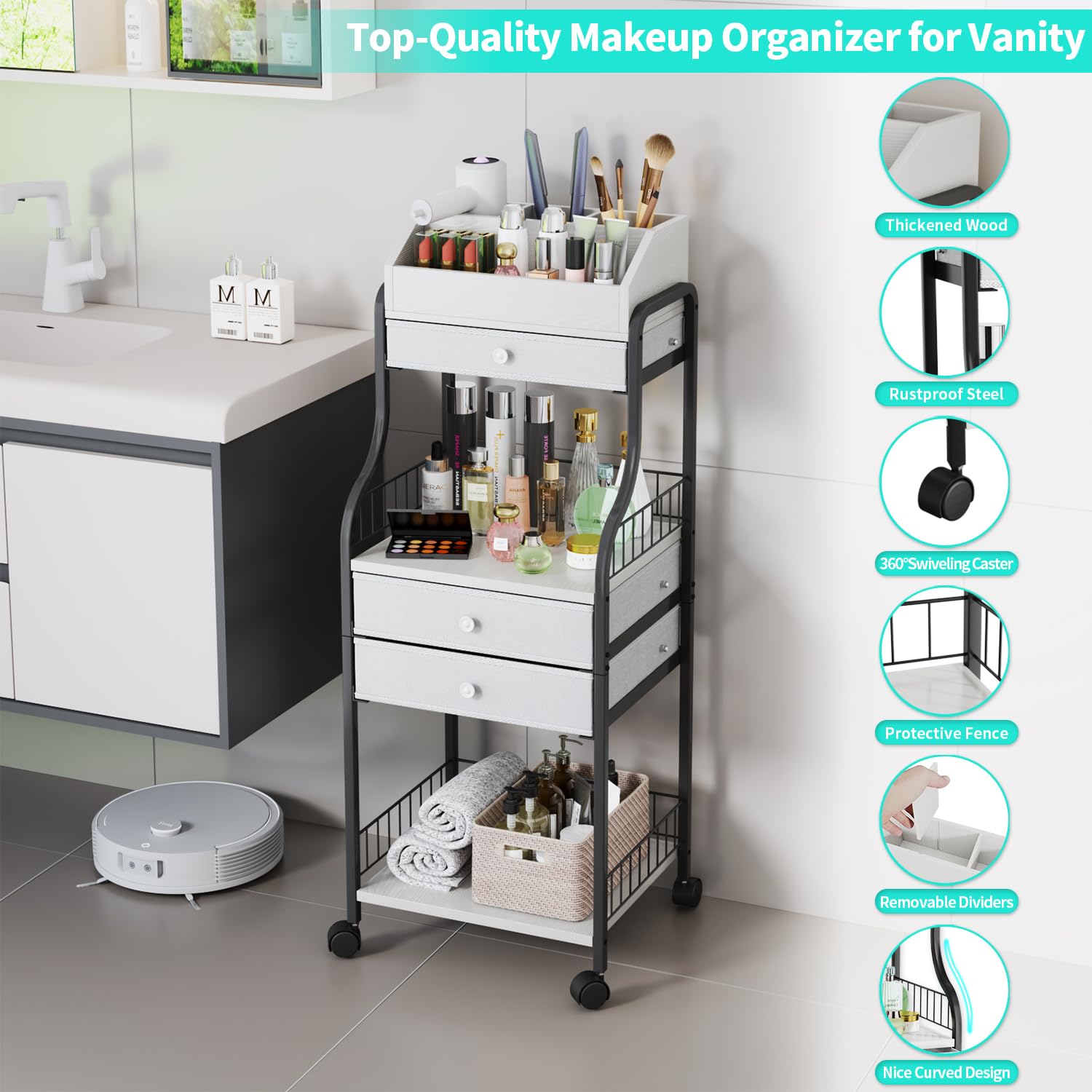 Hapirm Floor Makeup Organizer Storage - Skincare Make Up Organizers And Storage With Drawers, Vanity Organizer Cosmetics Display