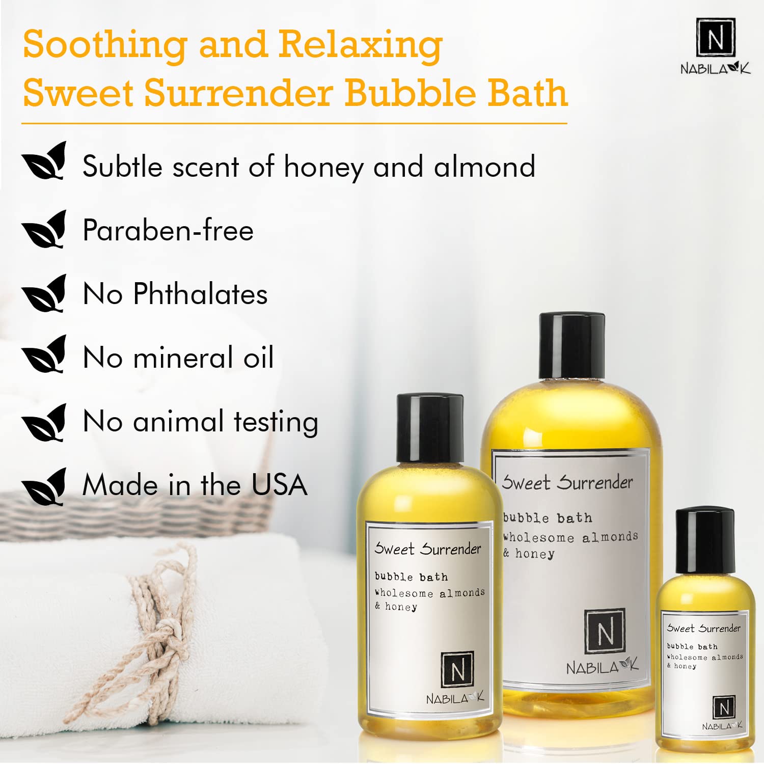 Sweet Surrender Bubble Bath With Almond & Honey Scent By Nabila K - Essential Oils With Natural Ingredients For Sensitive Skin,