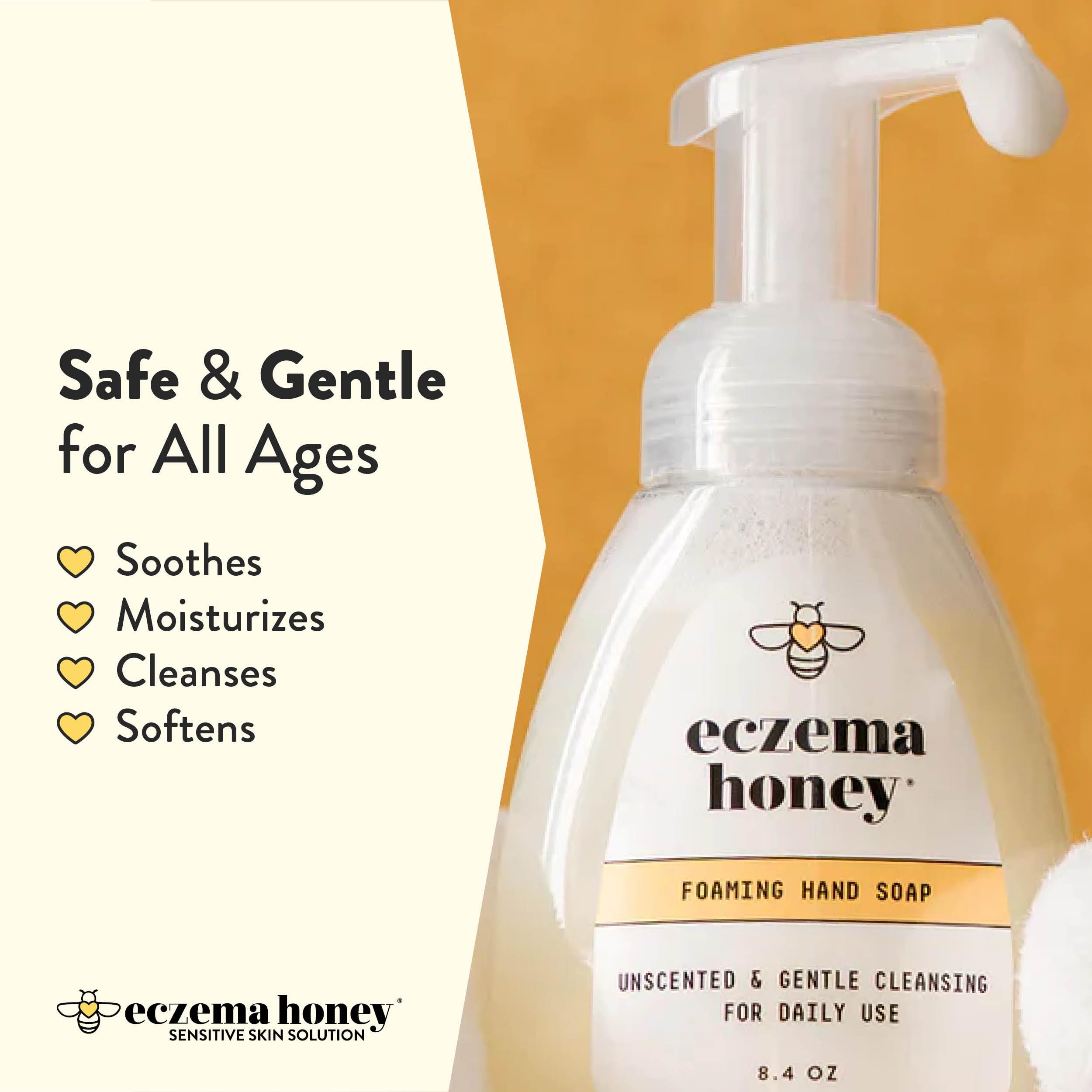 ECZEMA HONEY Gentle Foaming Hand Soap - Non-Toxic, Unscented, 8.4 Fl Oz - Clear Organic Hand Cleaner for Bathroom & Kitchen