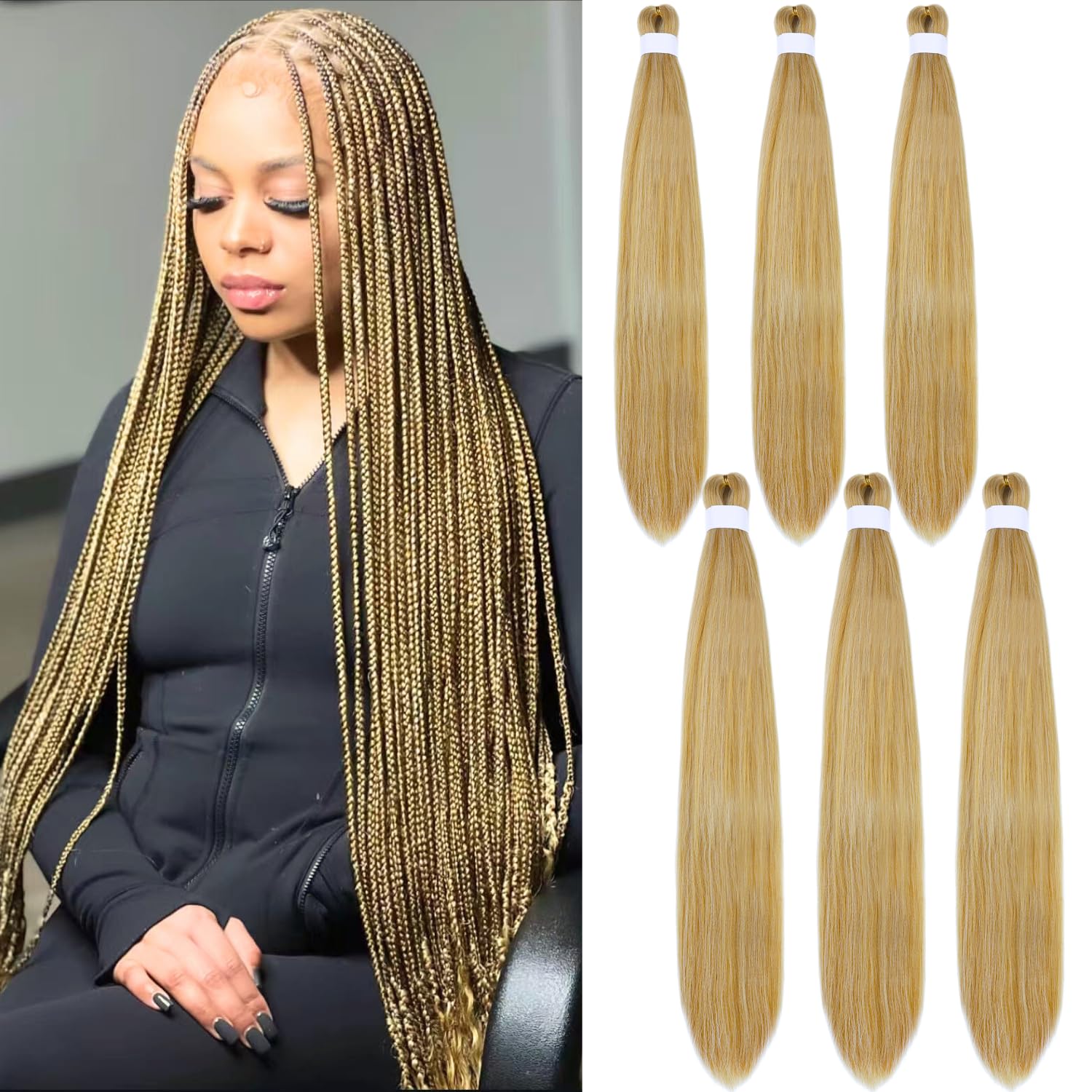 Light Honey Blonde Braiding Hair Pre stretched 27/613 Blonde Braiding Hair Hypoallergenic Synthetic EZ Braids 6 Packs