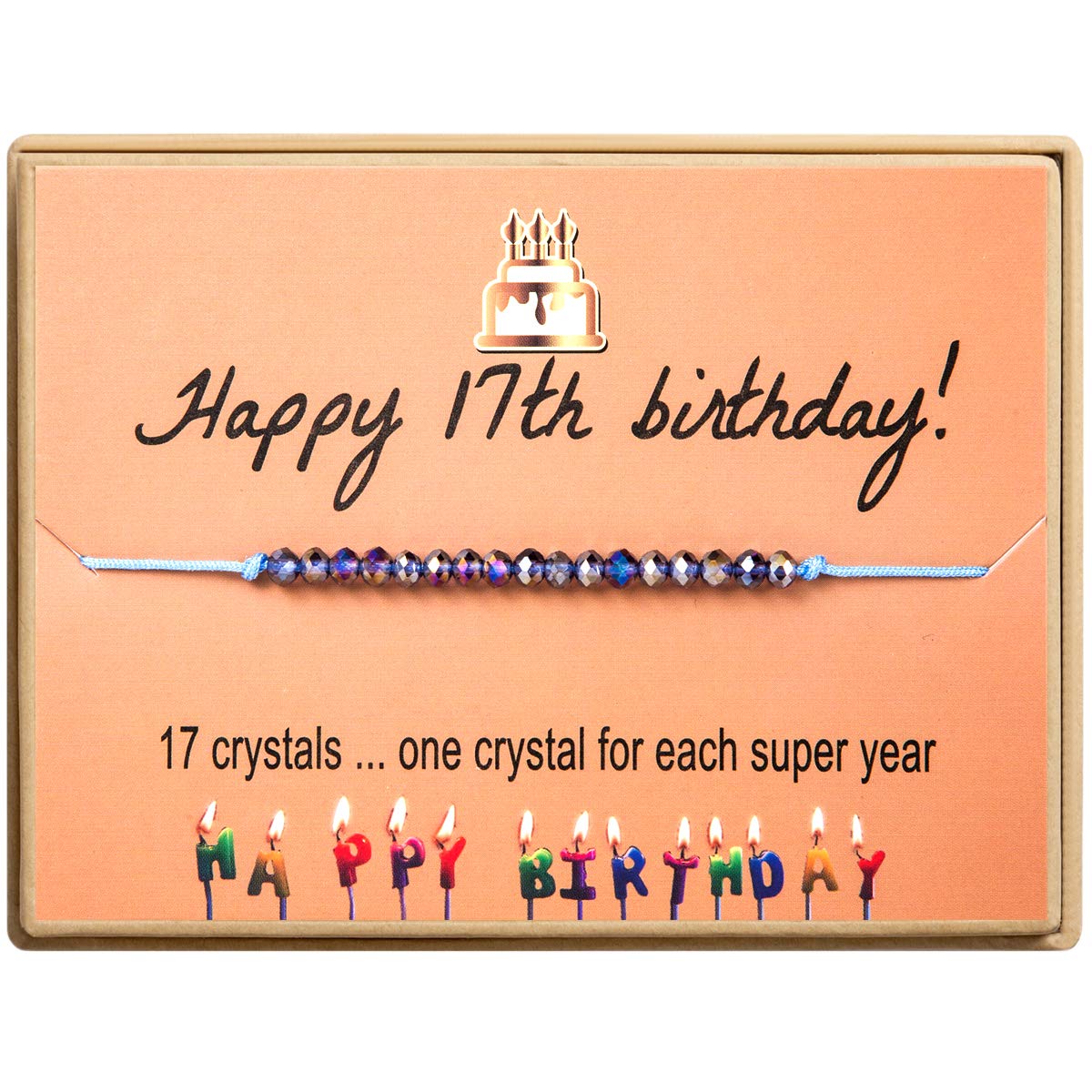 KGBNCIE Happy 17 Year Old Gifts for Women Crystal Bead Bracelet for 17th Birthday Gift Adjustable Jewelry for Her