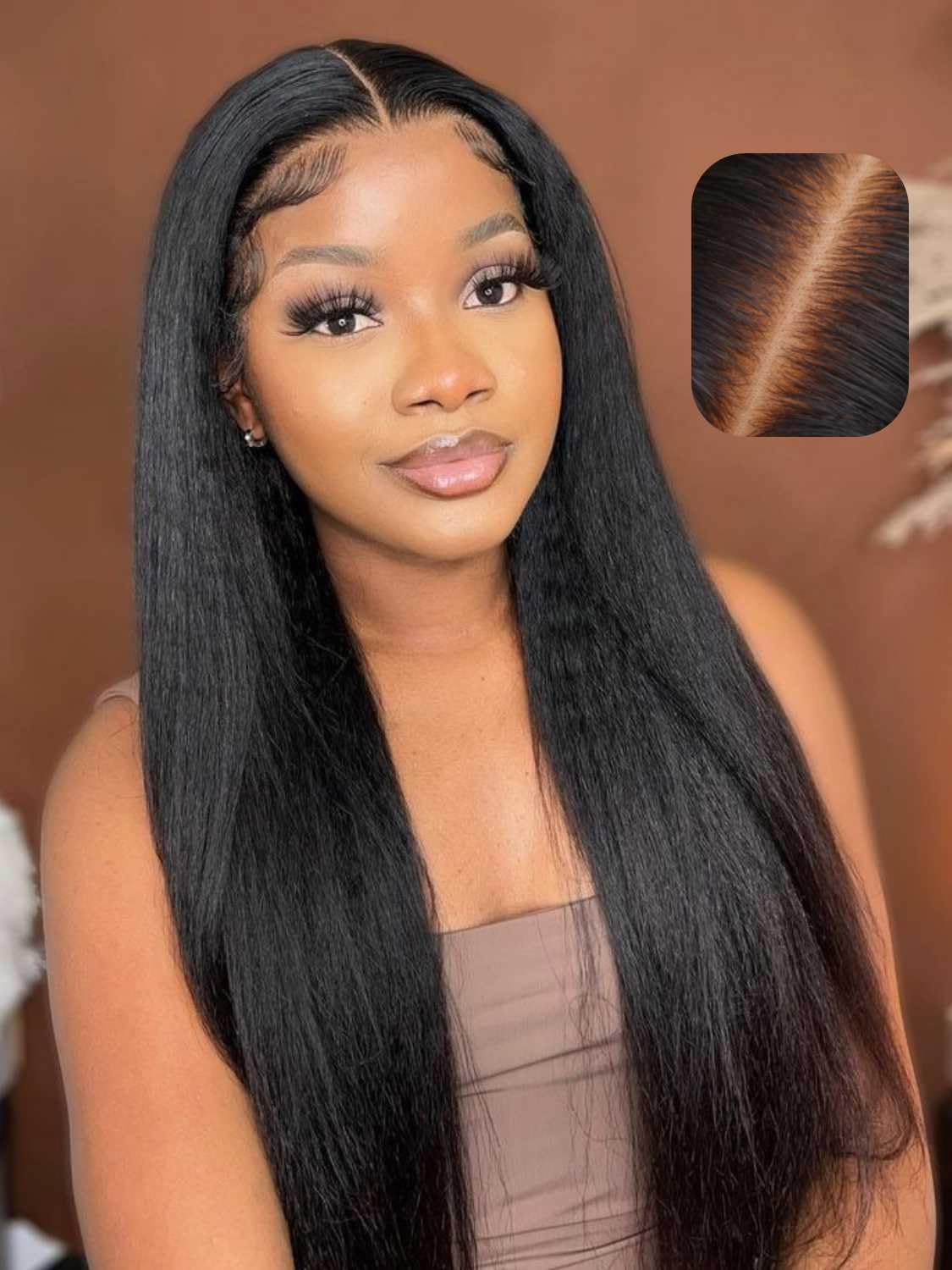 Beauty Forever Bye Bye Knots Put on and Go Glueless Yaki Straight Wig 7x5 Pre-Cut Lace Closure Wig,Easy to Wear Kinky Human Hair