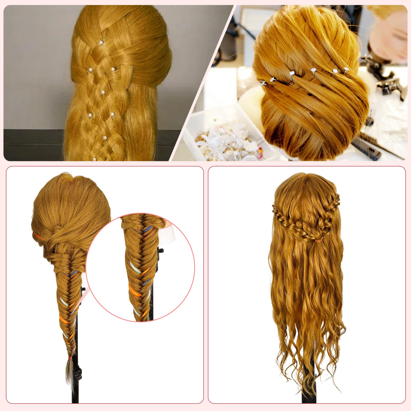 Yofuly Mannequin Head - 26" Light Brown Real Human Hair Training Head with Clamp & Tools for Cosmetology, Styling, Braiding, Cutting