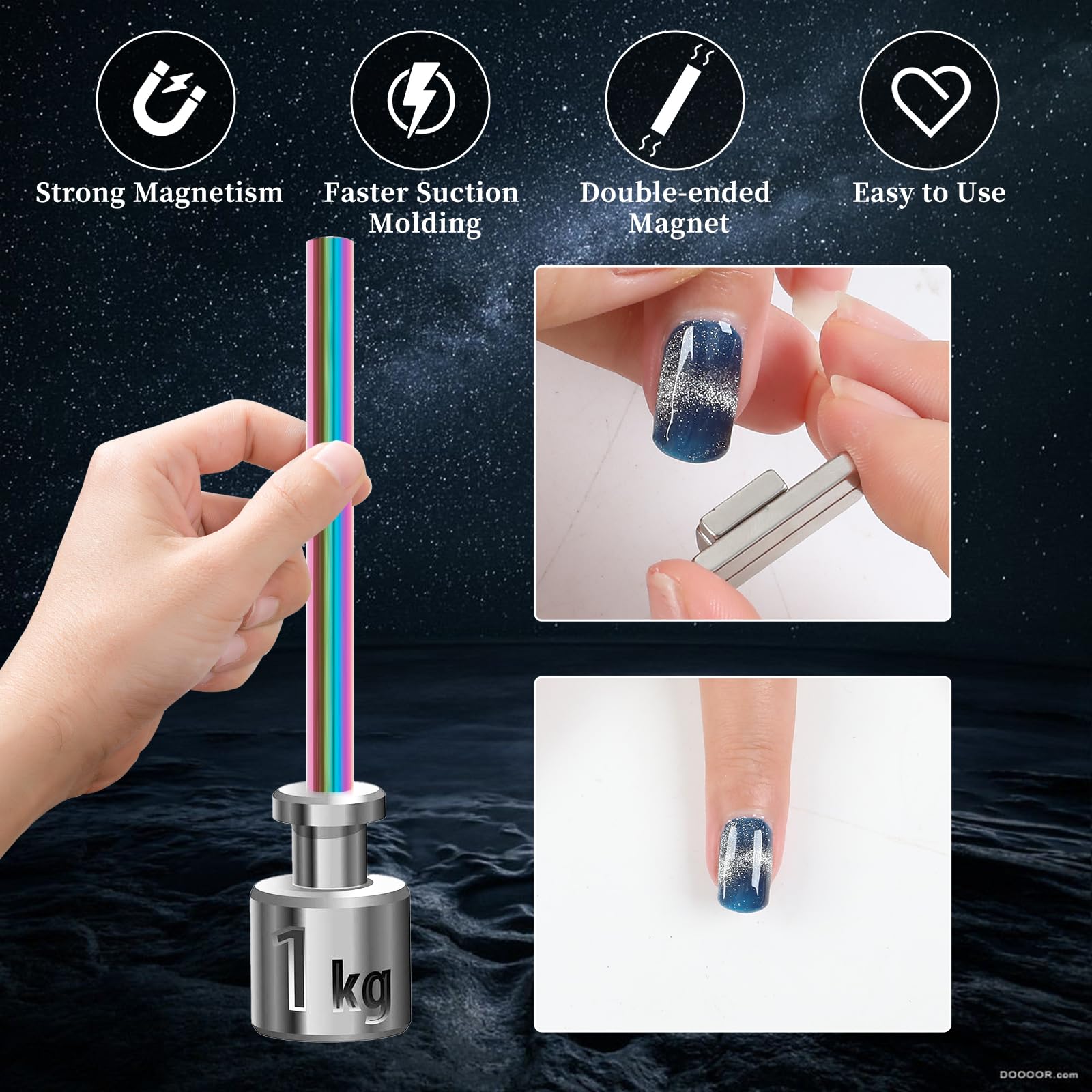 Heemeei Cat Eye Magnet For Nails, 5 Pcs Double Ended Cylindrical Strong Nail Magnet Set, Magnet Stick For 3D Cat Eye Gel Polish,