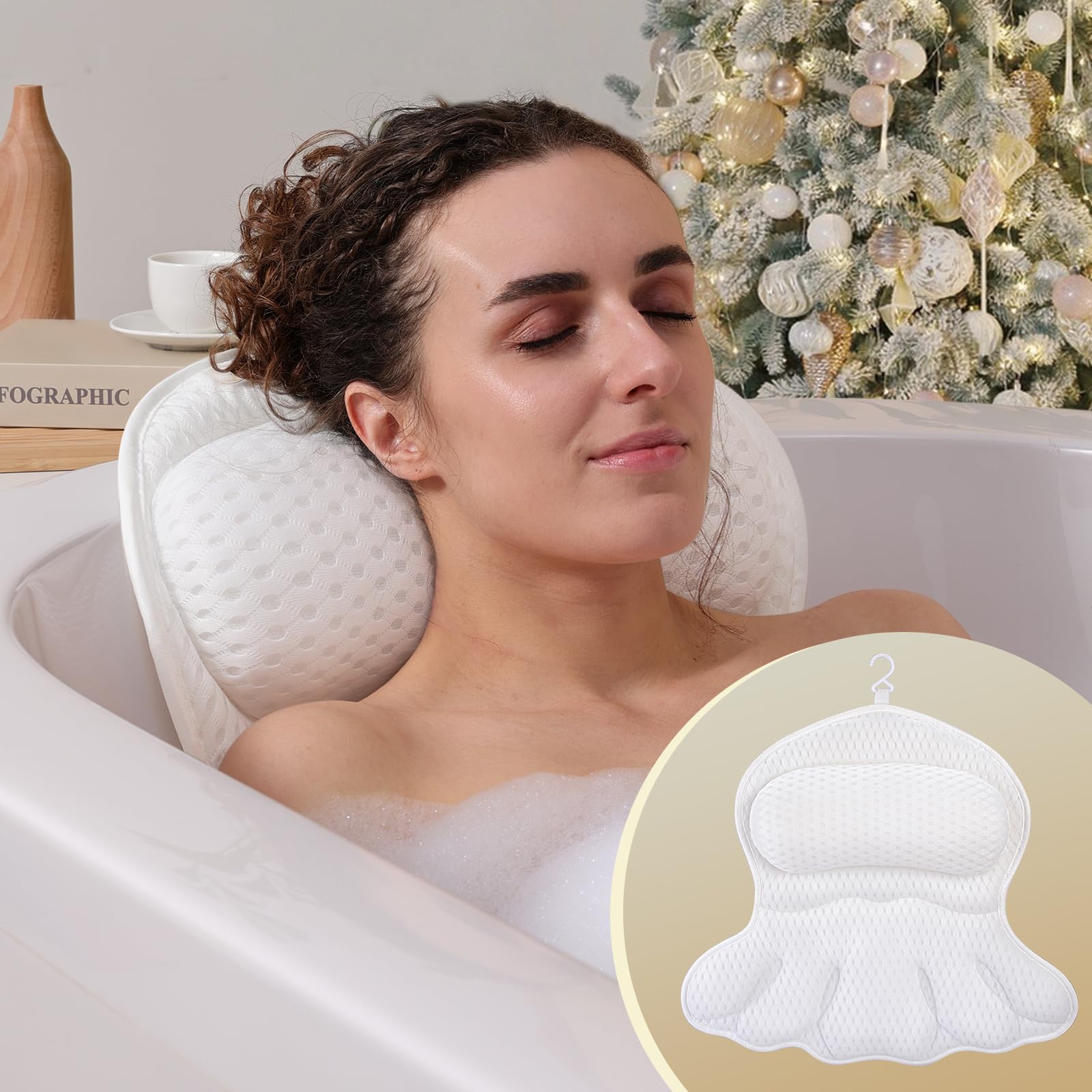 Bath Pillow Luxury Bathtub Pillow, Extra Soft & Comfortable Bath Pillows For Tub Head Neck And Back Support, With 4D Air Mesh Cu