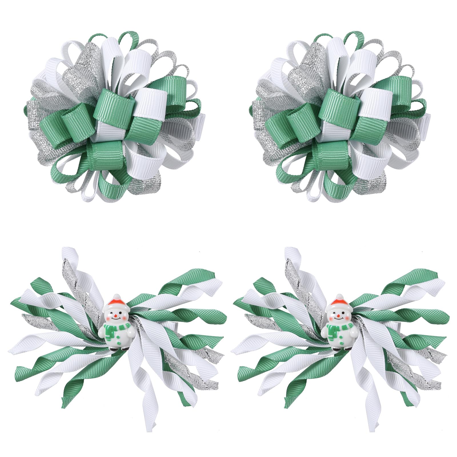Christmas Snowman Decor Hair Bows for Girls Cute Christmas Korker Hair Bow Clip Curly Corker Ribbon Cheer Barrettes Alligator Ha