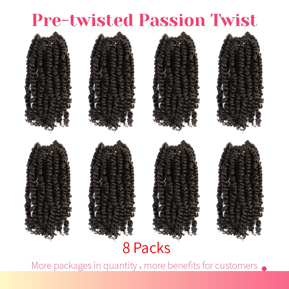 The BOHOBABE Pre-twisted Passion Twist Crochet Hair 6 Inch Short Pre-looped Crochet Passion Twist Braiding Hair 8 Packs (4#)