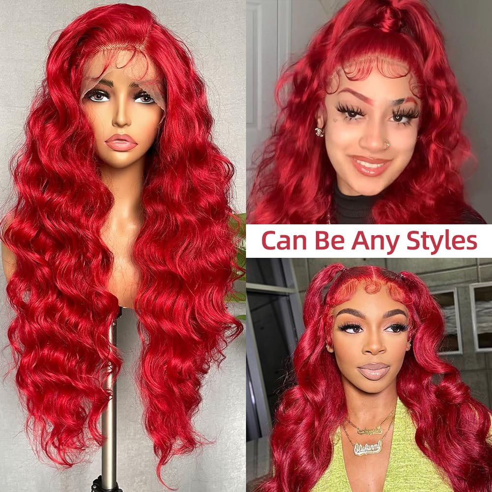 Avolo 28 Inch Red Lace Front Wig Human Hair 13X4 Hd Transparent Lace 180% Density Red Wig Human Hair Body Wave Red Lace Front Wi