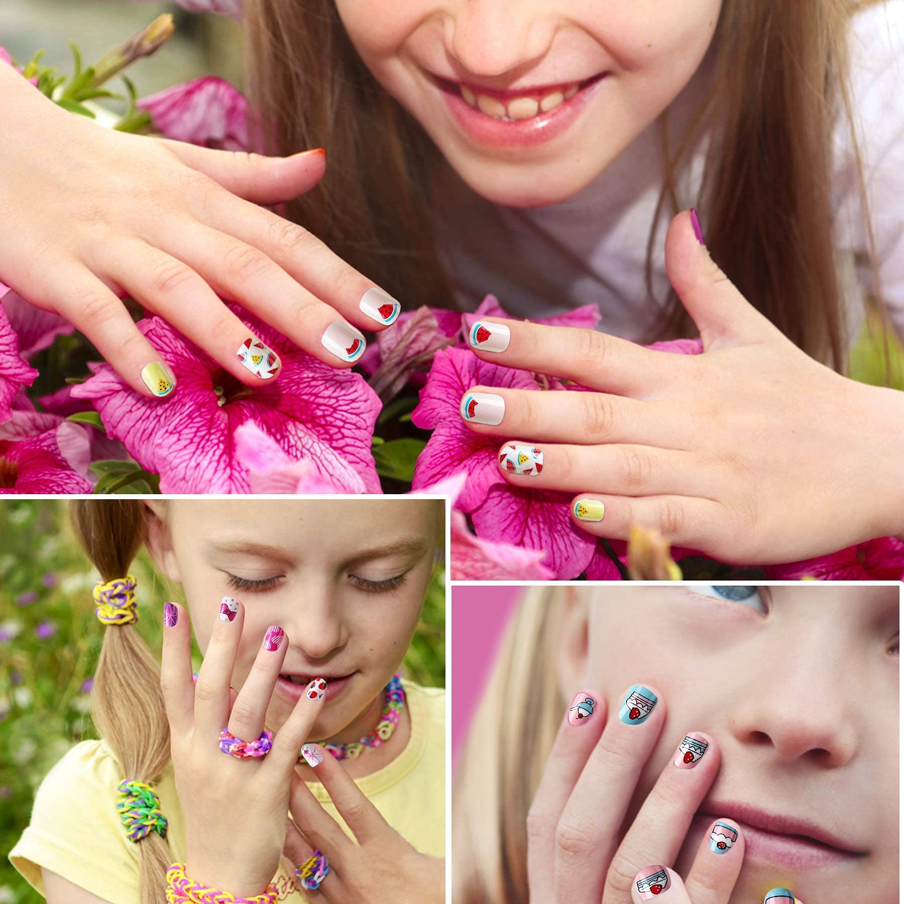 Janyun 96 Pcs Kids False Nail Stick On Nails Kids Full Cover Short False Nails Children Nail Tips Lovely Gift For Kids Little Gi
