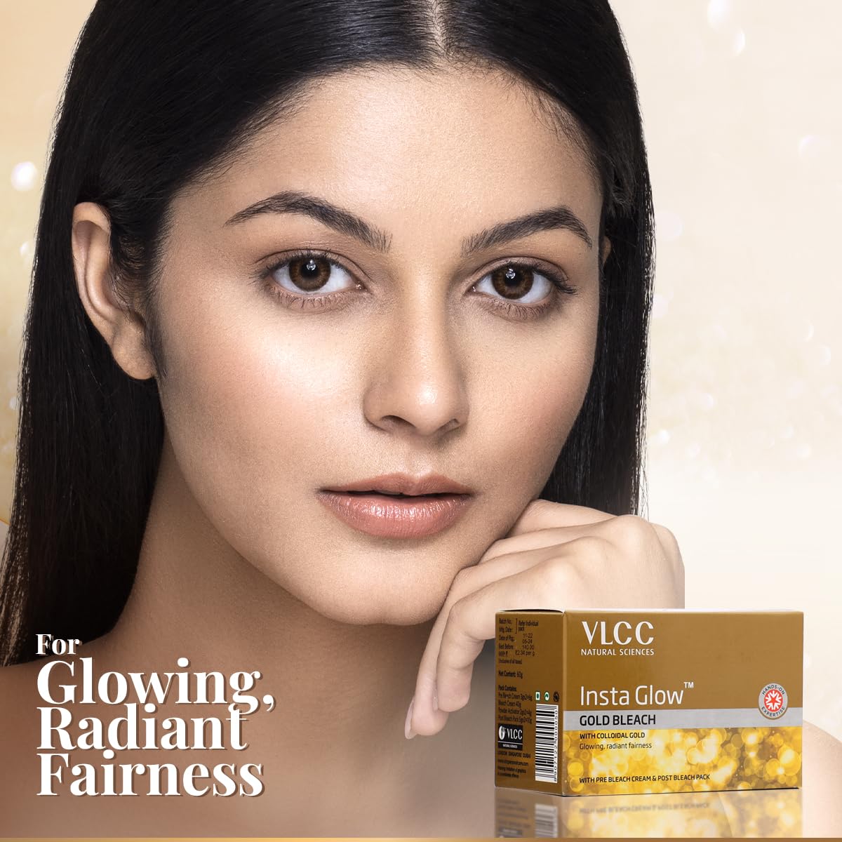 VLCC Gold Facial Kit - Single Use | Salon Like Facial at Home in Just 6-Steps | Includes Cleanser, Scrub, Cream, Face Pack & Moi