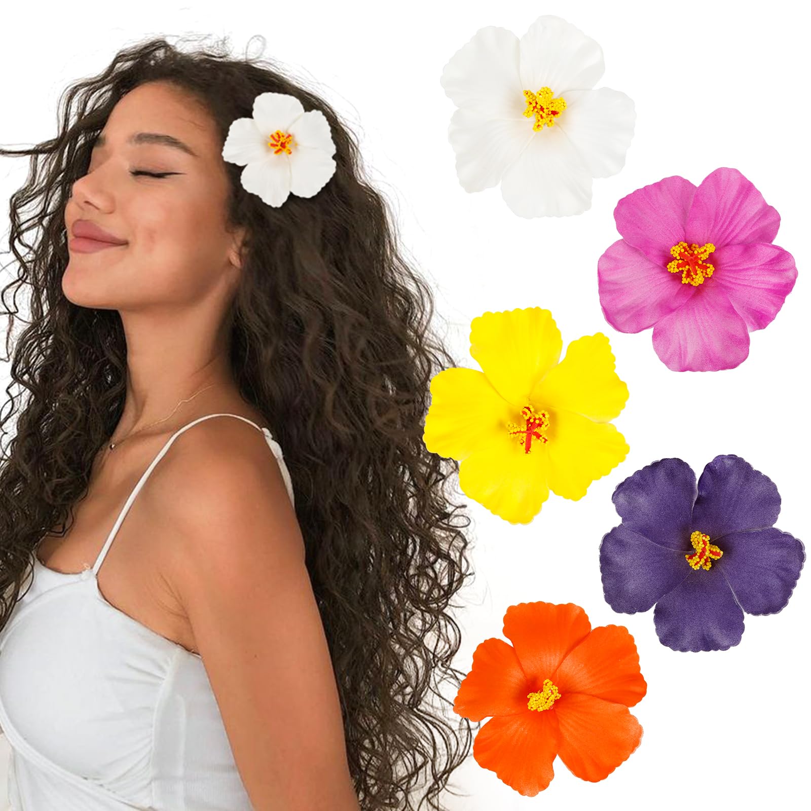 WOVOWOVO Hawaiian Flower Hair Clips for Women 5Pcs Flower Clips for Hair 4    Plumeria Hibiscus Hair Clip Artificial Flowers for