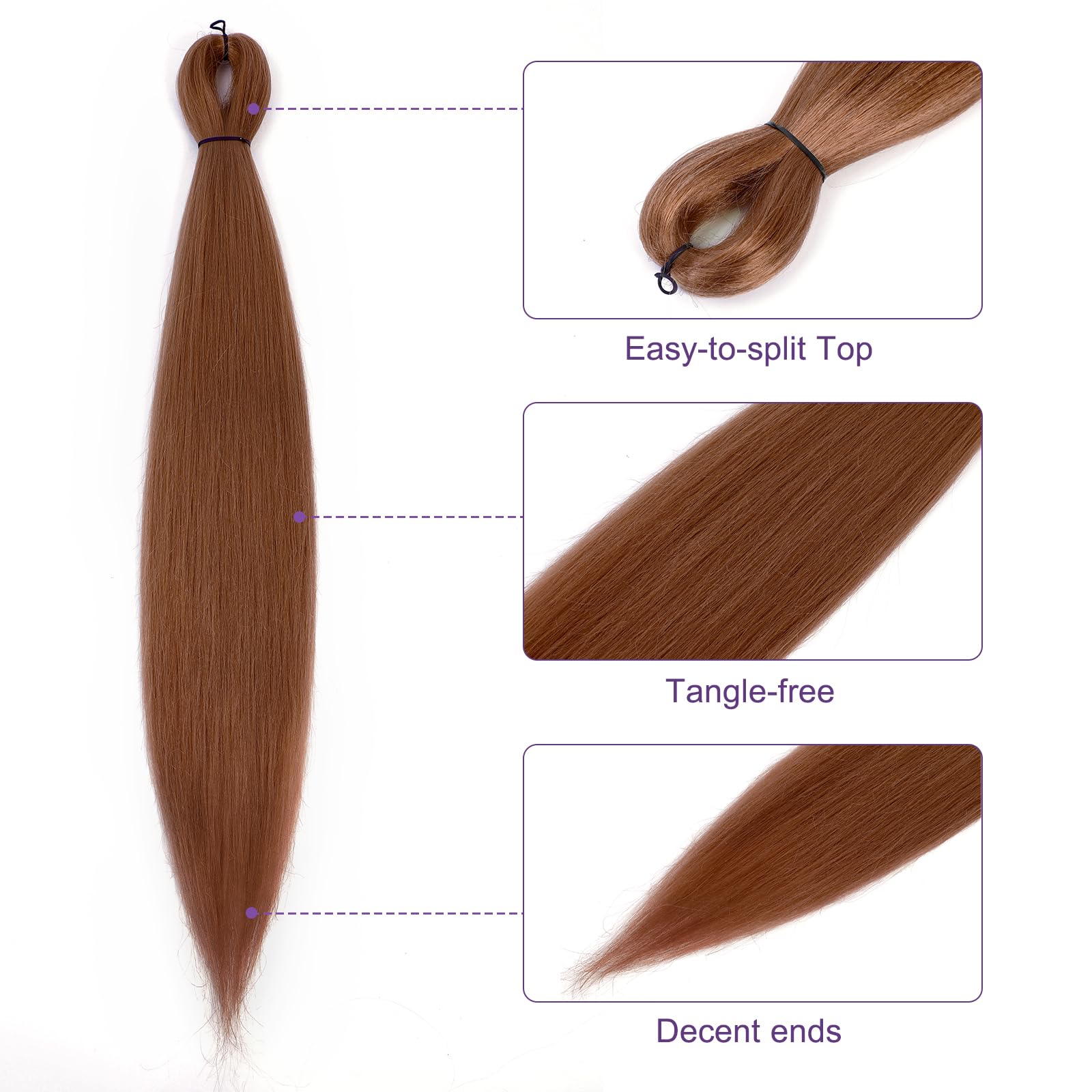 Rosdina Pre-Stretched Braiding Hair - 26 Inch 8 Packs Brown Super Long Braiding Hair For Twist Or Box Braids, Yaki Texture Hot W