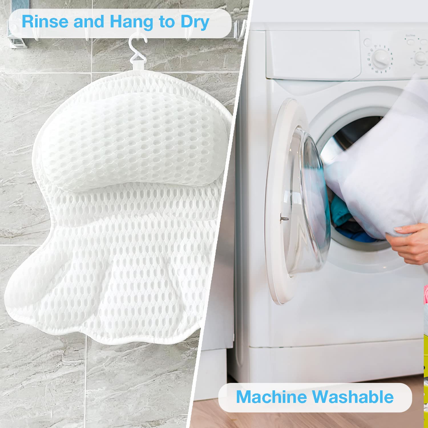 Bath Pillow Luxury Bathtub Pillow - Bath Pillows For Tub Neck And Back Support, Ergonomic Tub Pillow For Bath With 4D Air Mesh +