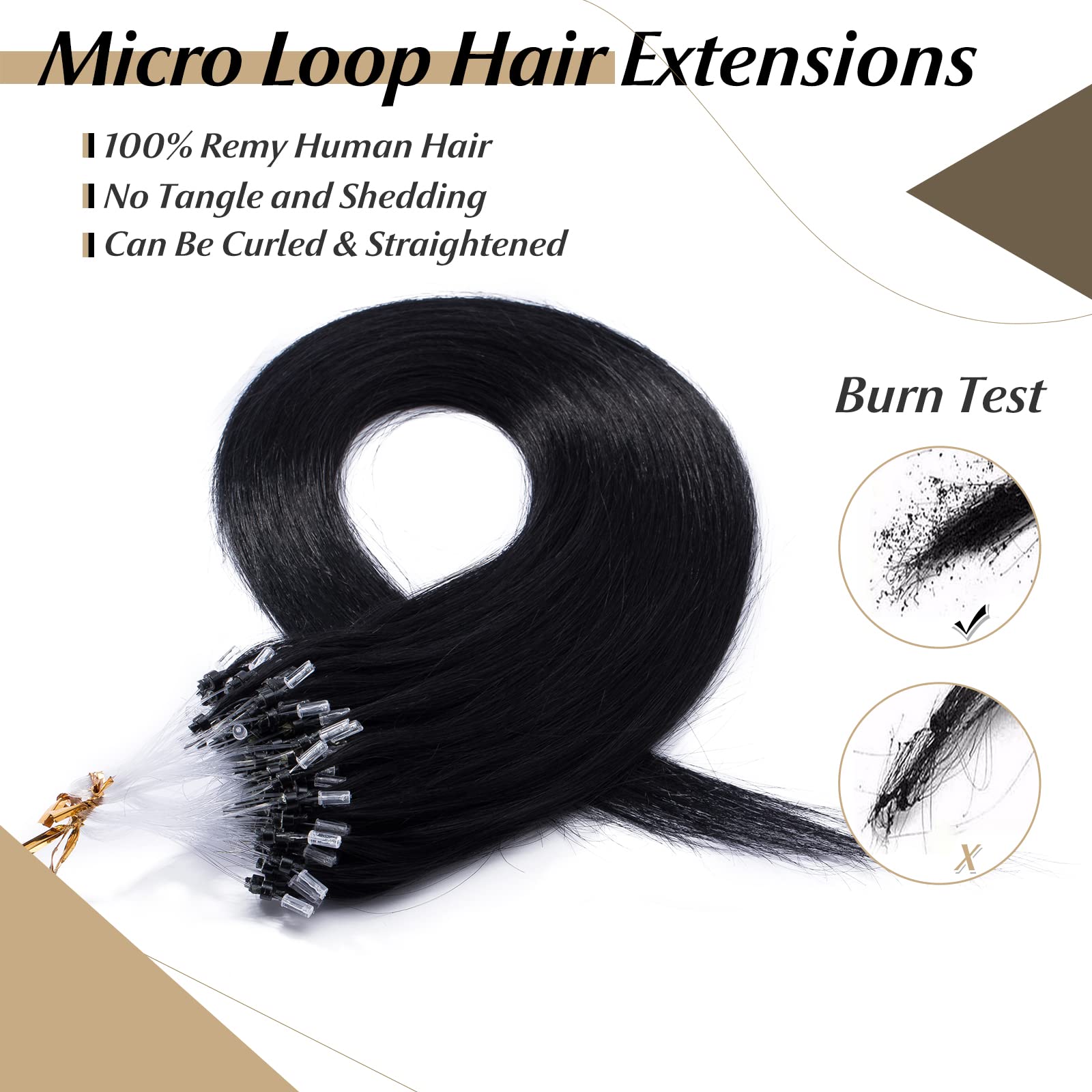 Sego Micro Beads Hair Extensions Human Hair 18 Inch Jet Black Micro Loop Human Hair Extensions Natural Straight Micro Ring Human