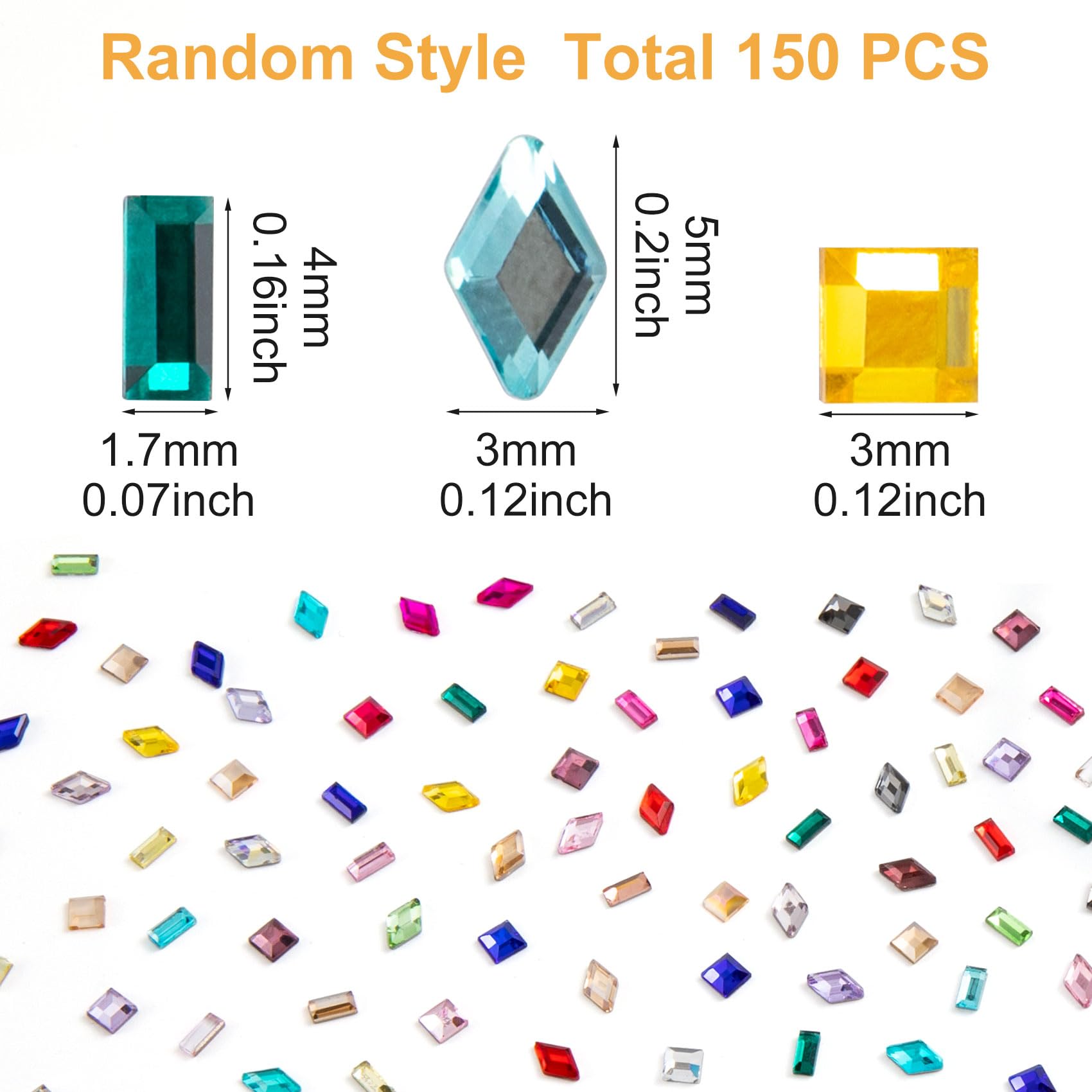 Hinzic 150Pcs Rhinestones Nail Art Charm, Flatback Gems Colorful Crystal Glass Jewels Face Clothes Shoes Decor Bead, Mini Diamon