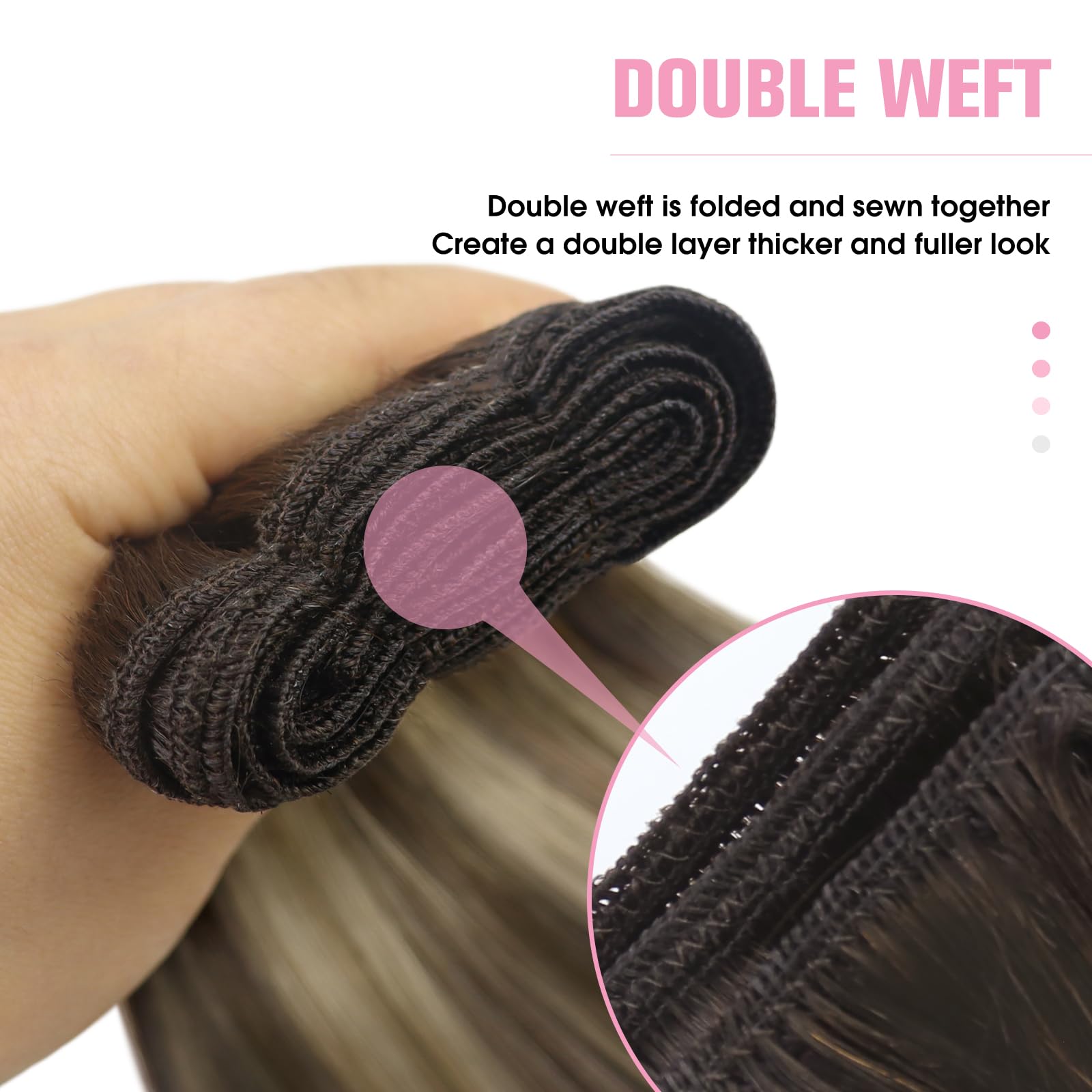 YoungSee Sew Hair Extensions Balayage Weft Real Hair Chocolate Brown with Ash Blonde Balayage Weft for a Stunning and Natural-Lo