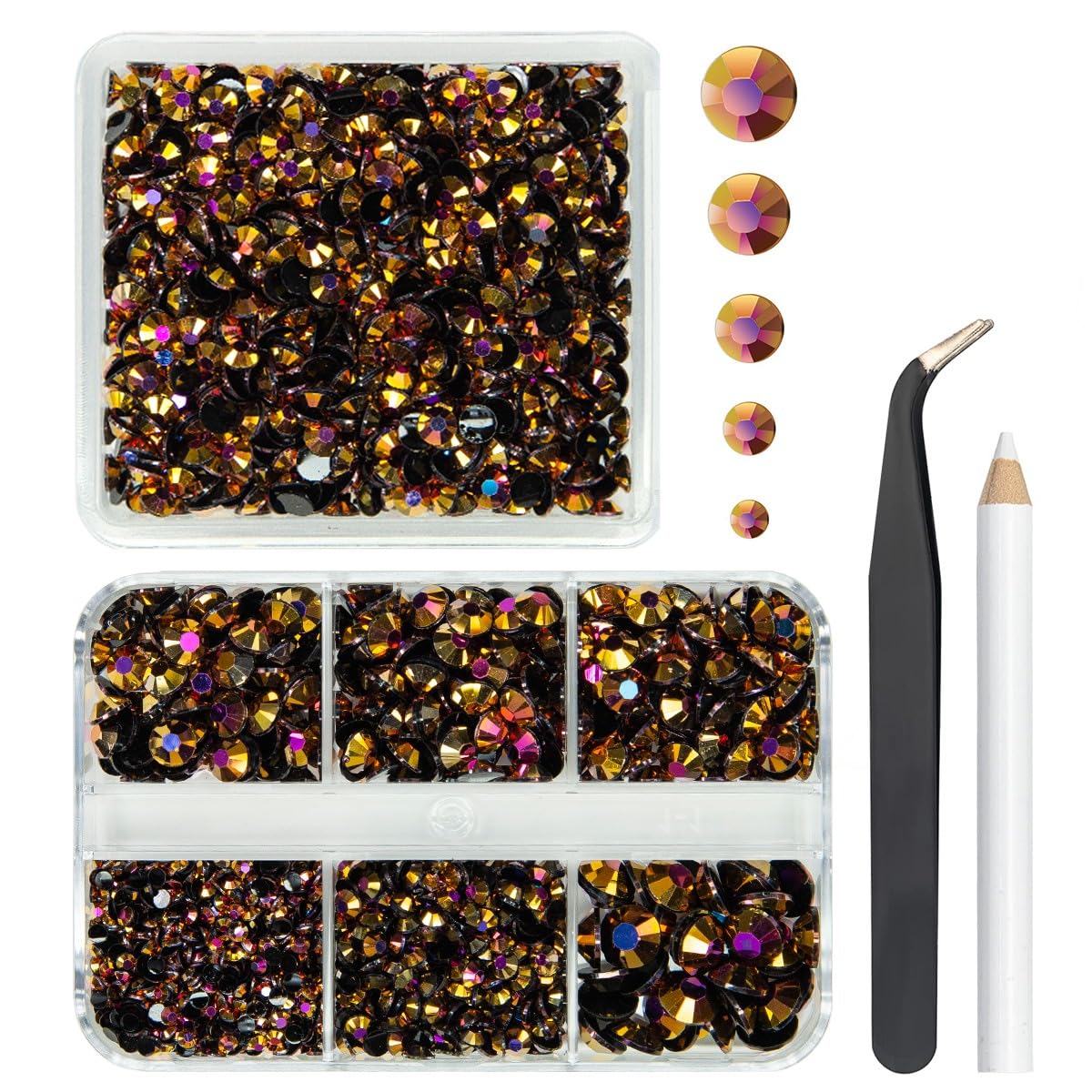 qiipii 2 Boxes 3060PCS Golden Rose AB Resin Flatback Rhinestones Flatback Jelly Resin Stones 2mm 3mm 4mm 5mm 6mm Non Hotfix Gems