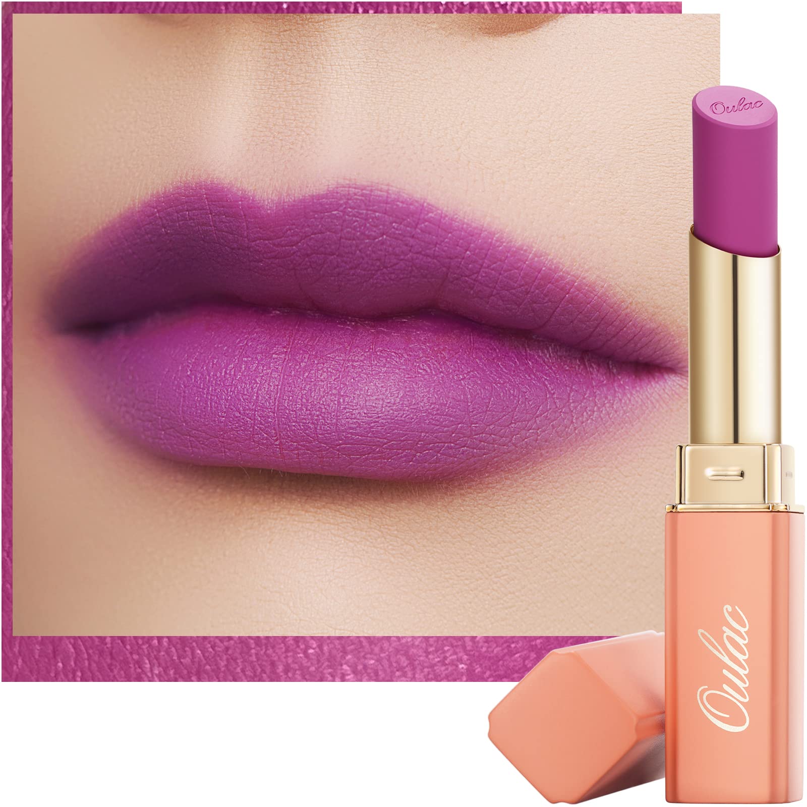 Oulac Violet Soft Matte Lipstick| Lipstick & Blush Duo| Velvet Smooth Lip Stick| Highly Pigmented & Misty Texture| Full Coverage