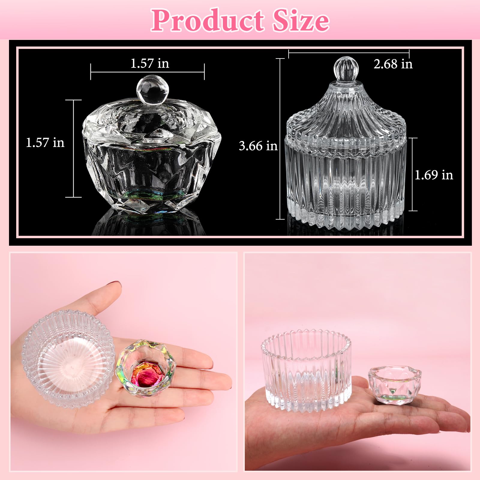 Acrylic Nail Brush Dappen Dish Set, 6Pcs Nail Art Pen And 2Pcs Crystal Dappen Dish For Acrylic Nails, Manicure Bowl Cup Glass Co