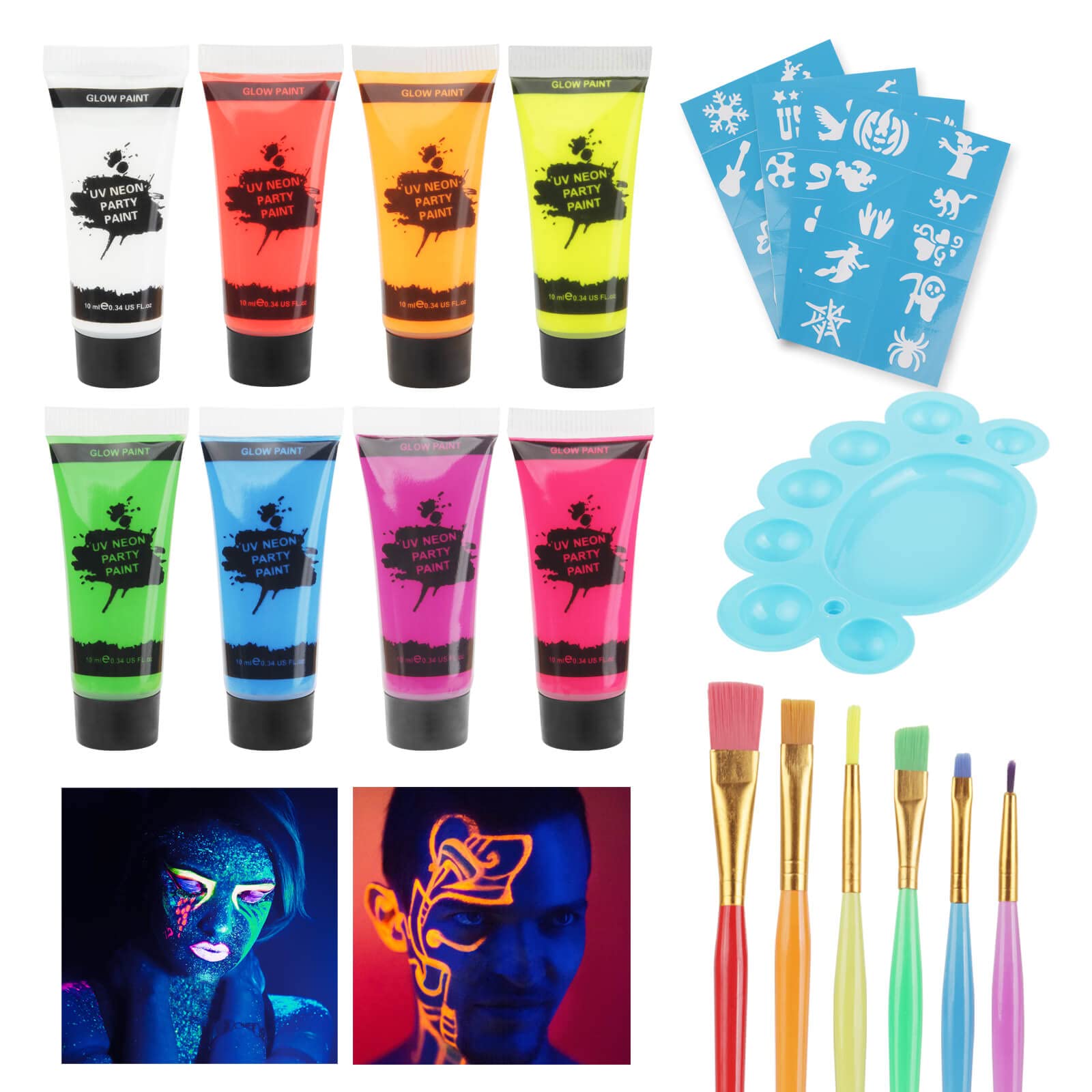 Uv Blacklight Neon Face Body Paint, Meicoly 8 Tubes Blacklight Reactive Paints,Water Based, Washable, Non-Toxic Neon Party Suppl