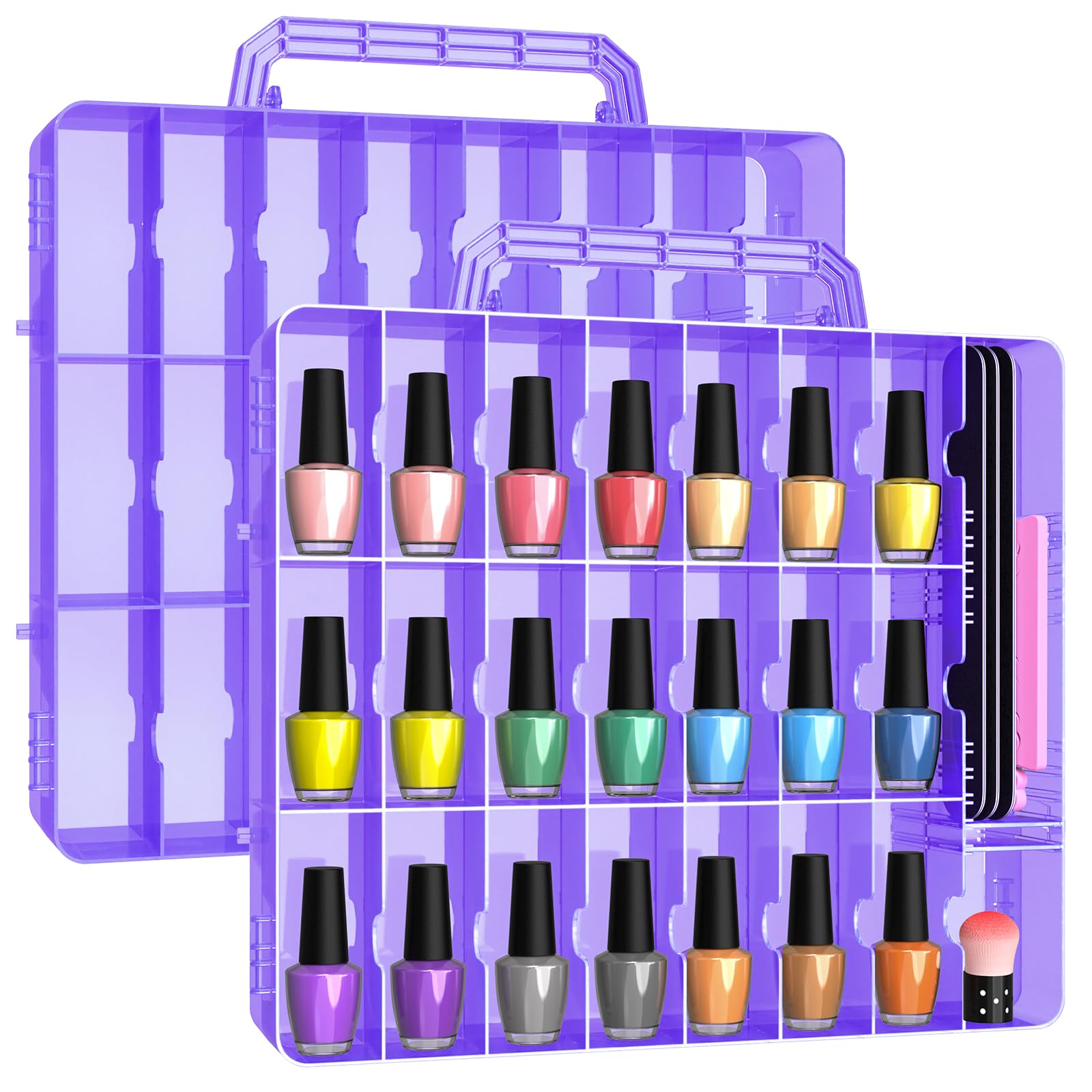 Beloving 2pcs Nail Polish Organizer, Portable 48 Bottles Clear Nail Polish Holder with Adjustable Divider, Gel Nail Polish Stora