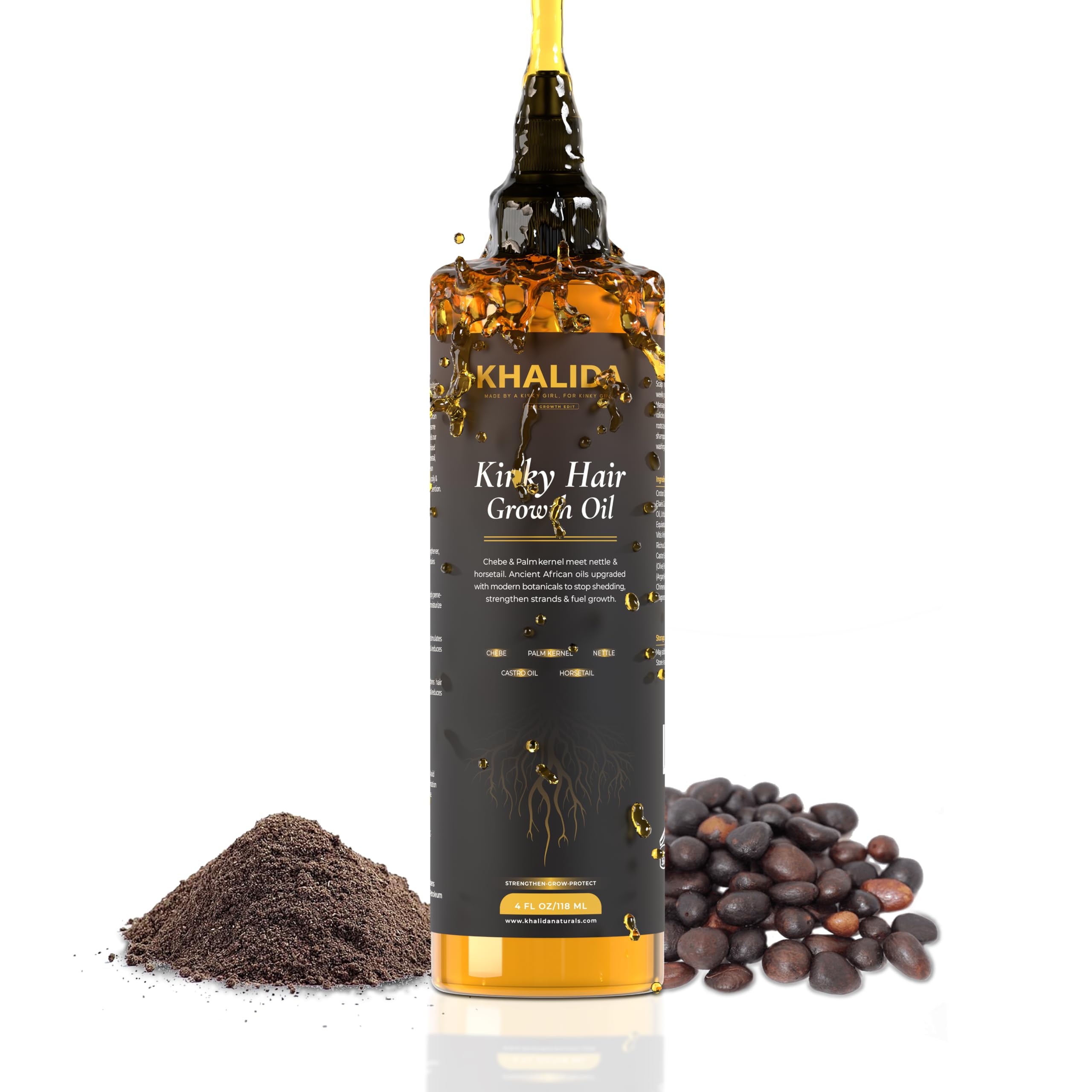 KHALIDA Naturals Chebe Oil| Shampoo|Conditioner for Hair Growth  Made in USA 4 Fl Oz  Hair Growth Oil, Grease for Stronger, Lo