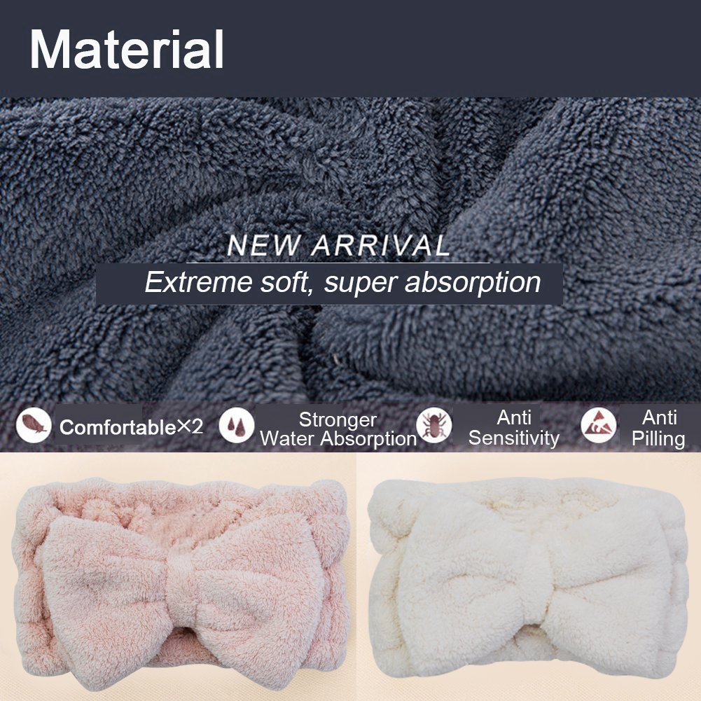 Chloven 2 Pack Microfiber Bowtie Headbands Facial Makeup Headband Cosmetic Bowknot Hairlace Wash Spa Yoga Sports Shower Adjustab