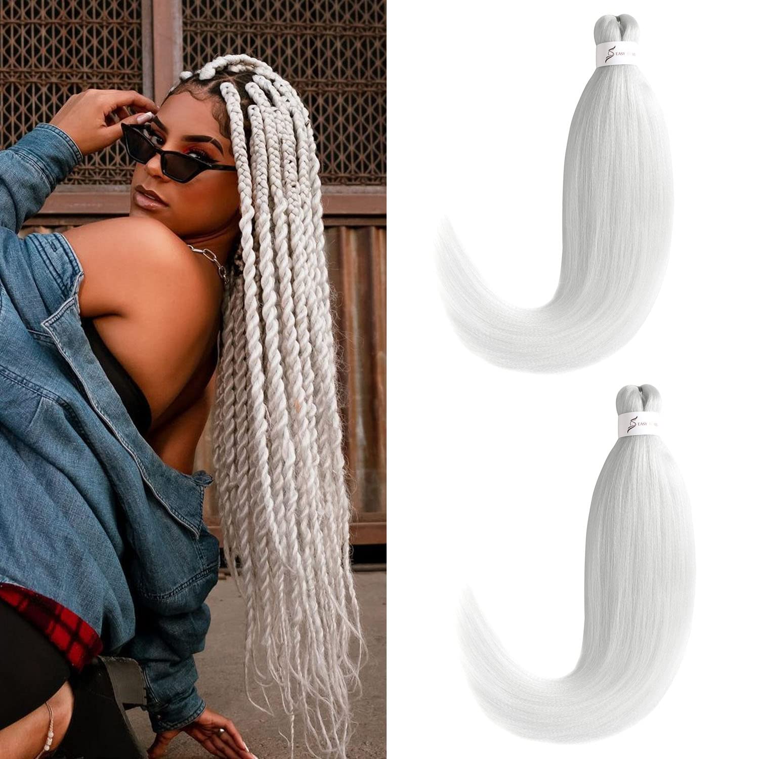 Leeven White Braiding Hair Pre Stretched 2 Packs Kanekalon Ombre Jumbo Braiding Hair Extensions 26 Inch High Temperature Synthet
