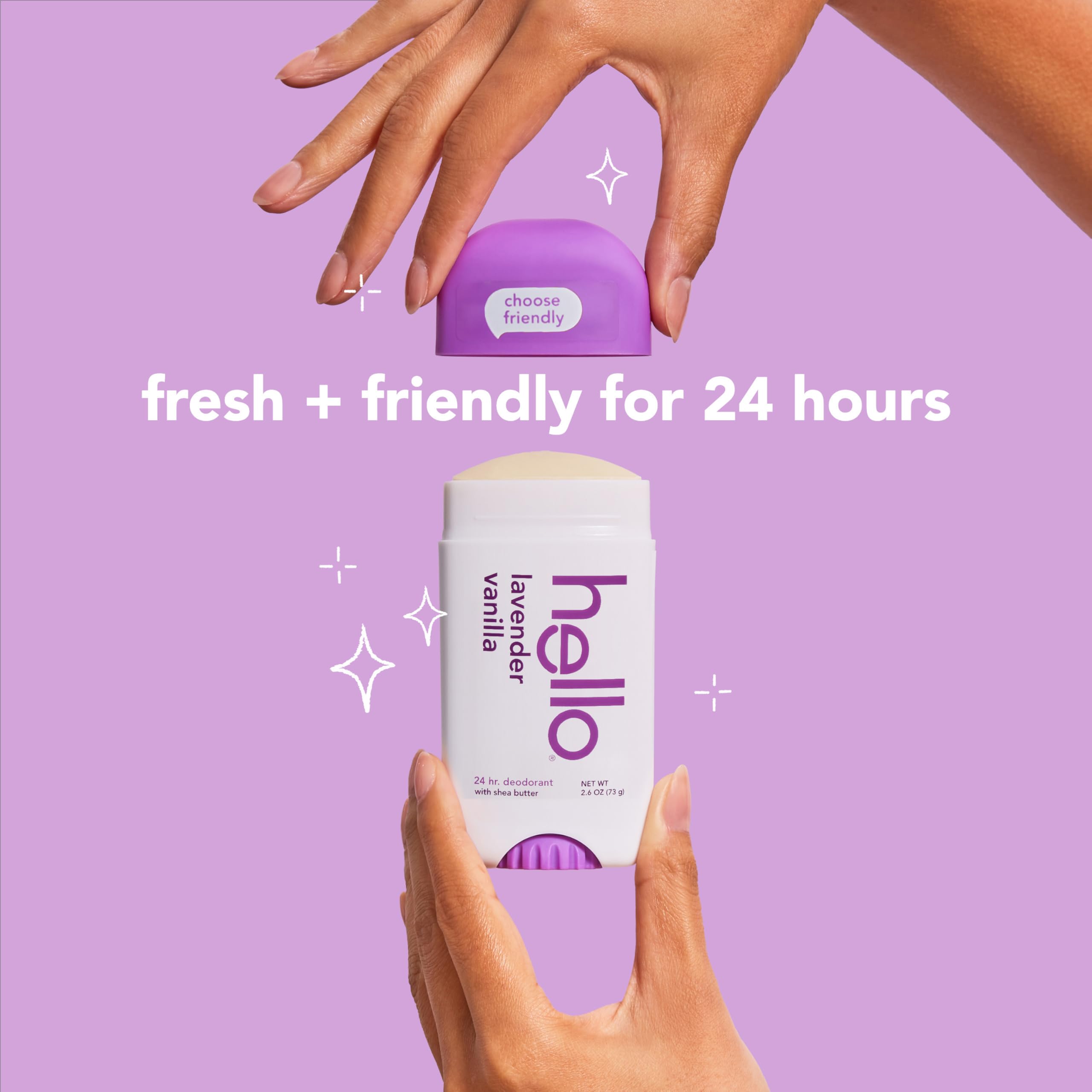 Hello Lavender Vanilla Vegan Deodorant, Aluminum Free Deodorant for Women and Men, 2.6 oz Stick