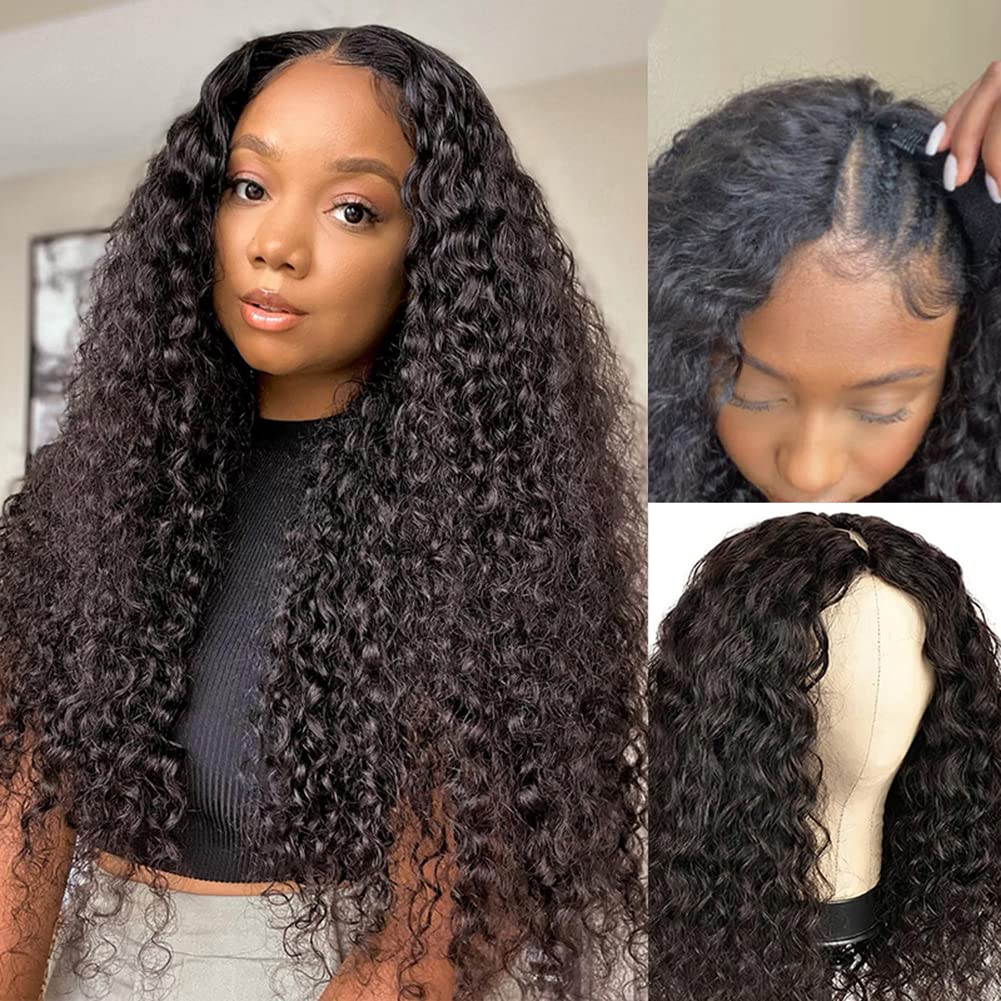 Isee Hair 18 Inch Water Wave V Part Wig Human Hair No Leave Out Brazilian Glueless Curly Wave Upgrade U Part V Part Wigs For Bla