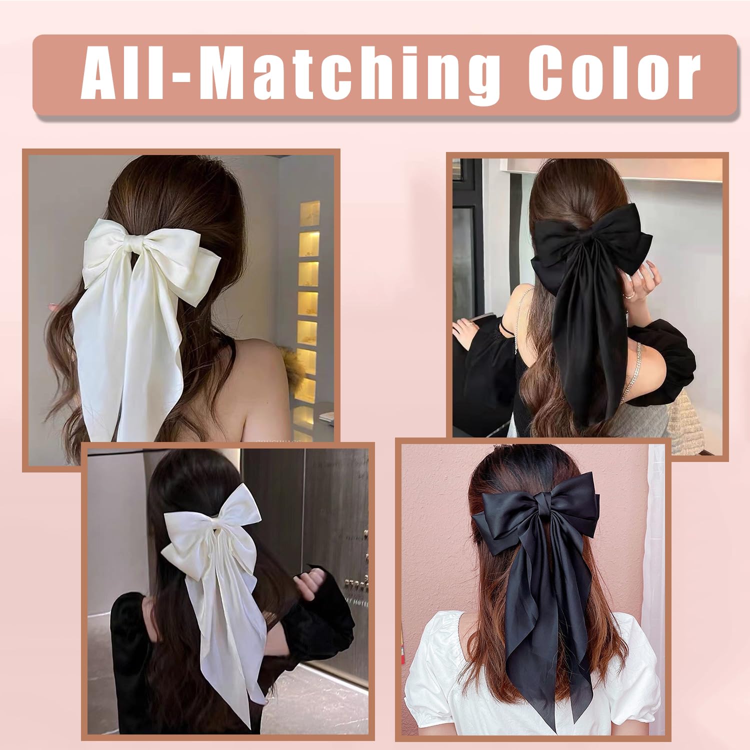 Hair Bows 2 Pcs Ribbon Bow For Women And Girls, Oversized Long-Tail Cute Aesthetic Hair Accessories, Large Hair Barrettes (Black