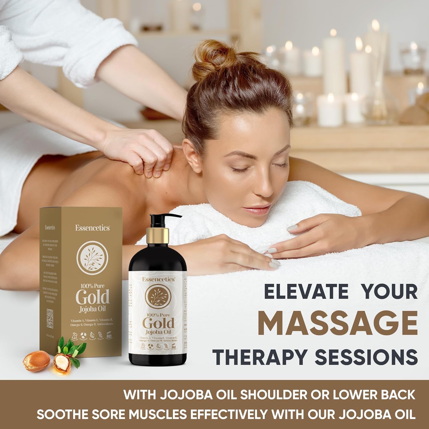 Essencetics Organic Jojoba Oil 16 oz - 100% Pure & Natural Jojoba Massage Oil for Hair, Skin, Body, & Face - Natural Cold Presse