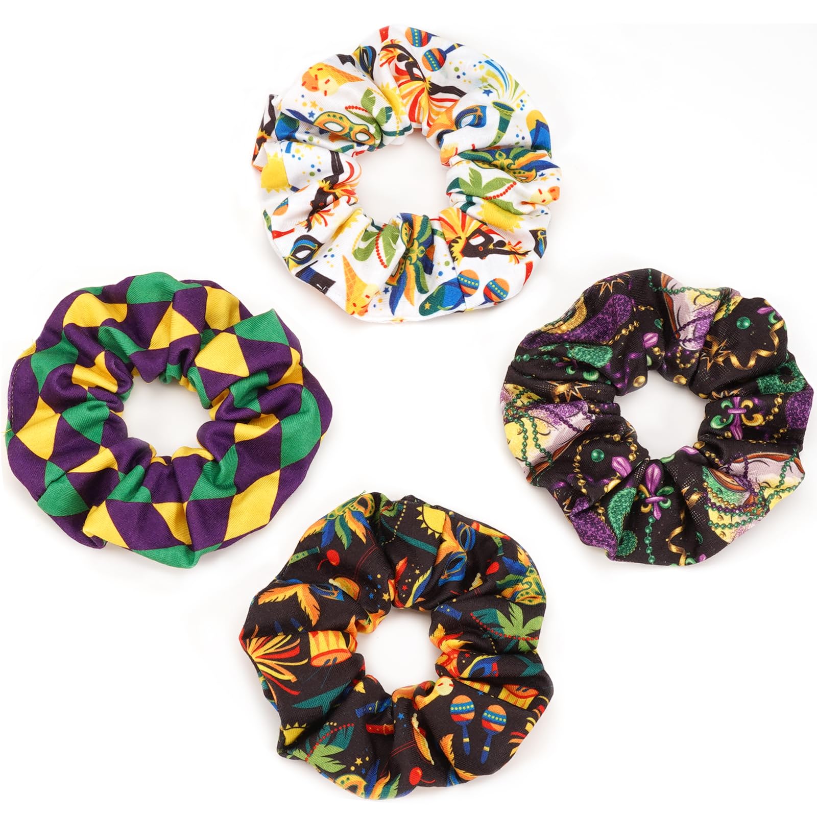 Mardi Gras Hair Ties for Women Girls Purple Fleur De Lis Mask Hair Scrunchies Elastics Hair Bands Scrunchy Ropes Carnival Celebr
