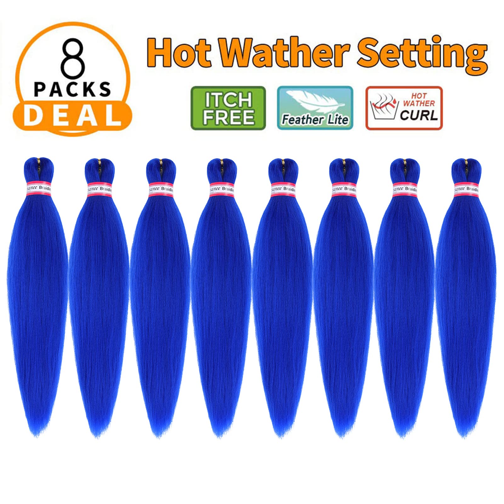 Blue Braiding Hair Pre Stretched 20 Inch 8 Packs Braiding Hair Extensions For Crochet Box Braids Twists Locs Hair Itch Free Soft