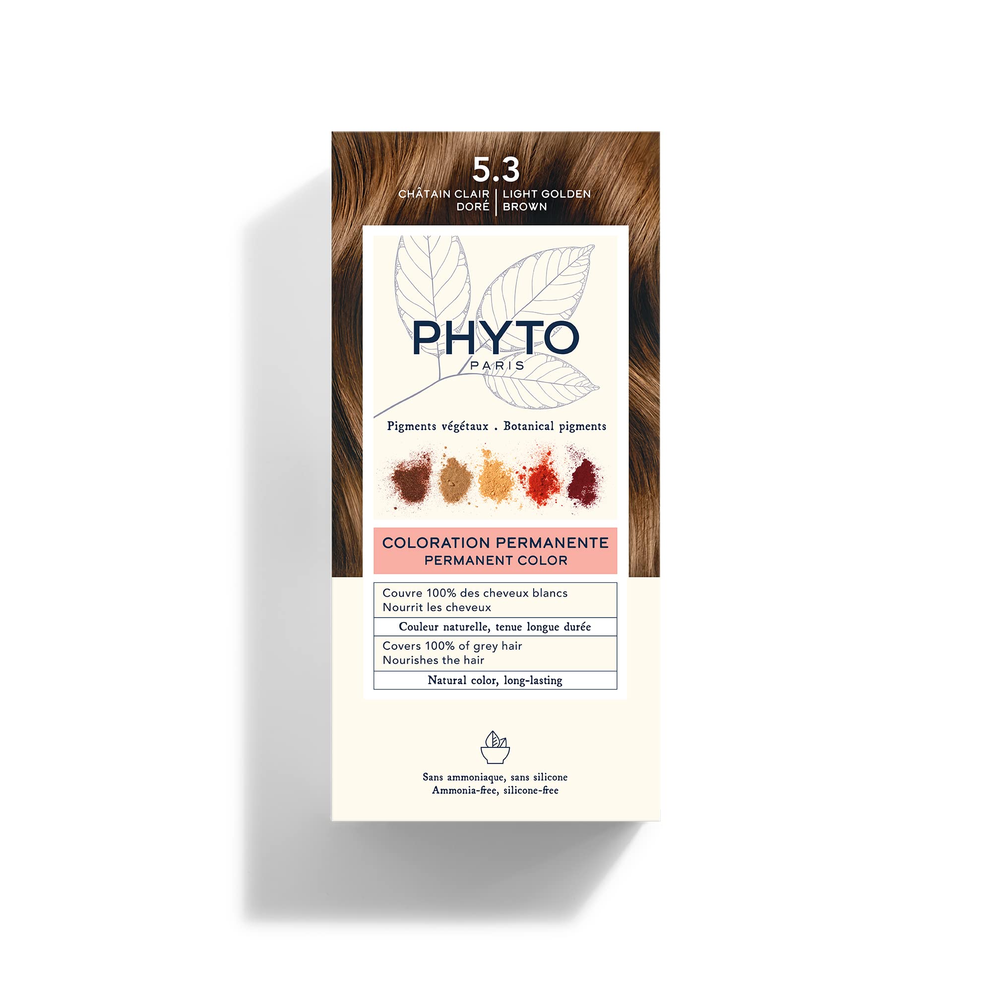 PHYTO Phytocolor Permanent Hair Color, 5.3 Light Golden Brown, with Botanical Pigments, 100% Grey Hair Coverage, Ammonia-free, P