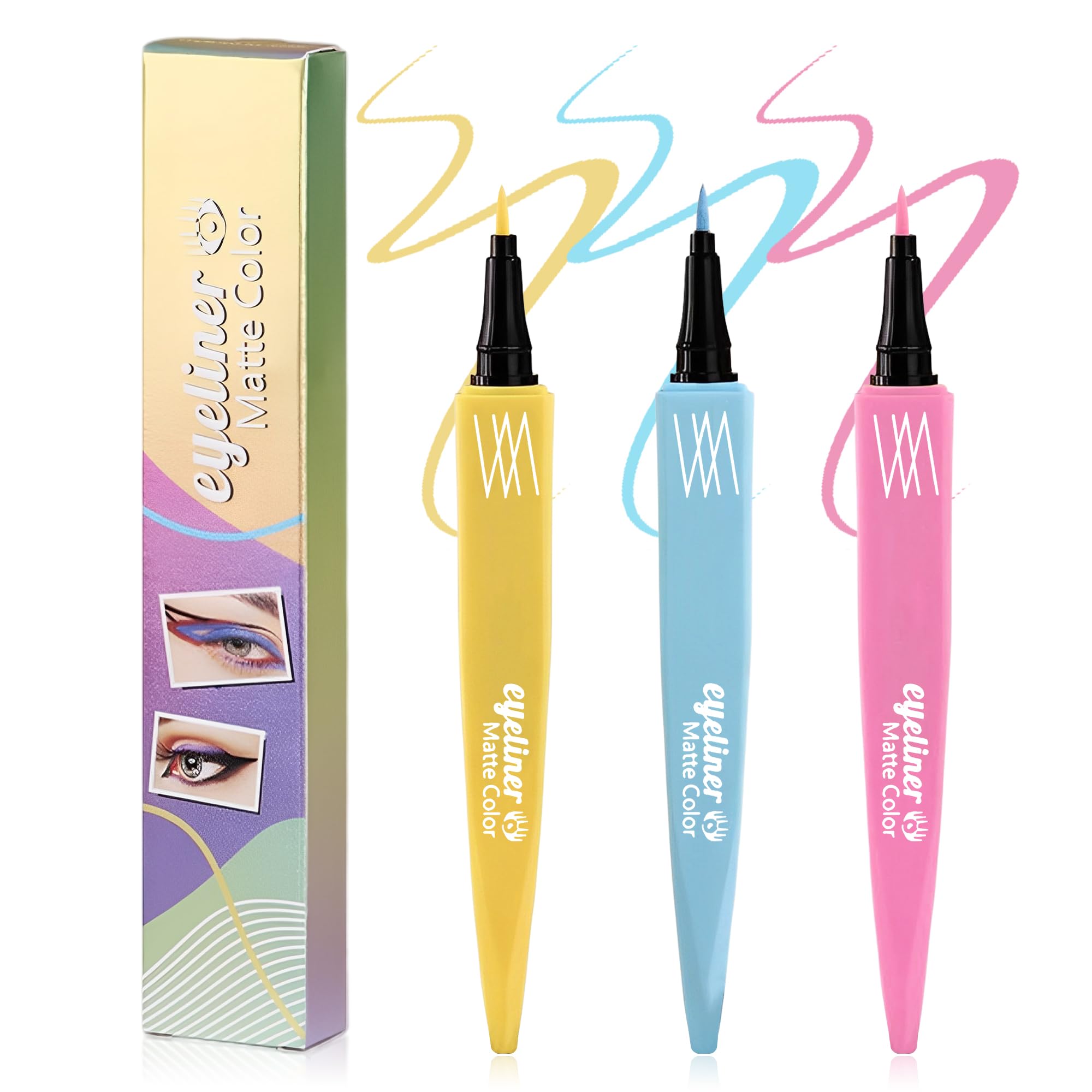 Liquid Eyeliner Pen Set,Colored Eye Liner Waterproof Smudge Proof,High-Pigmented Long-Lasting Eyeliner Pencils,Smooth Ultra Fine