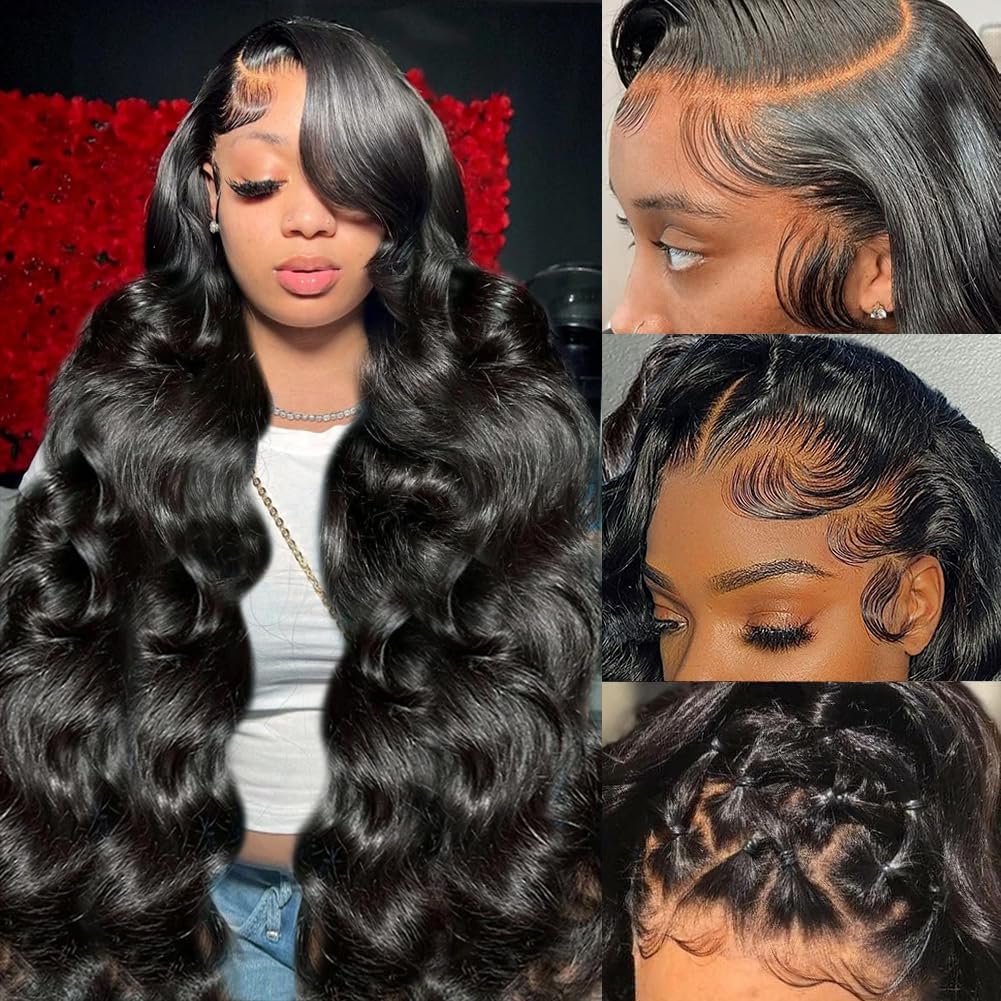 Yamikk 13X6 Body Wave Lace Front Wigs Human Hair Pre Plucked Bleached Knots 180 Density HD Lace Frontal Wigs Human Hair For Wome