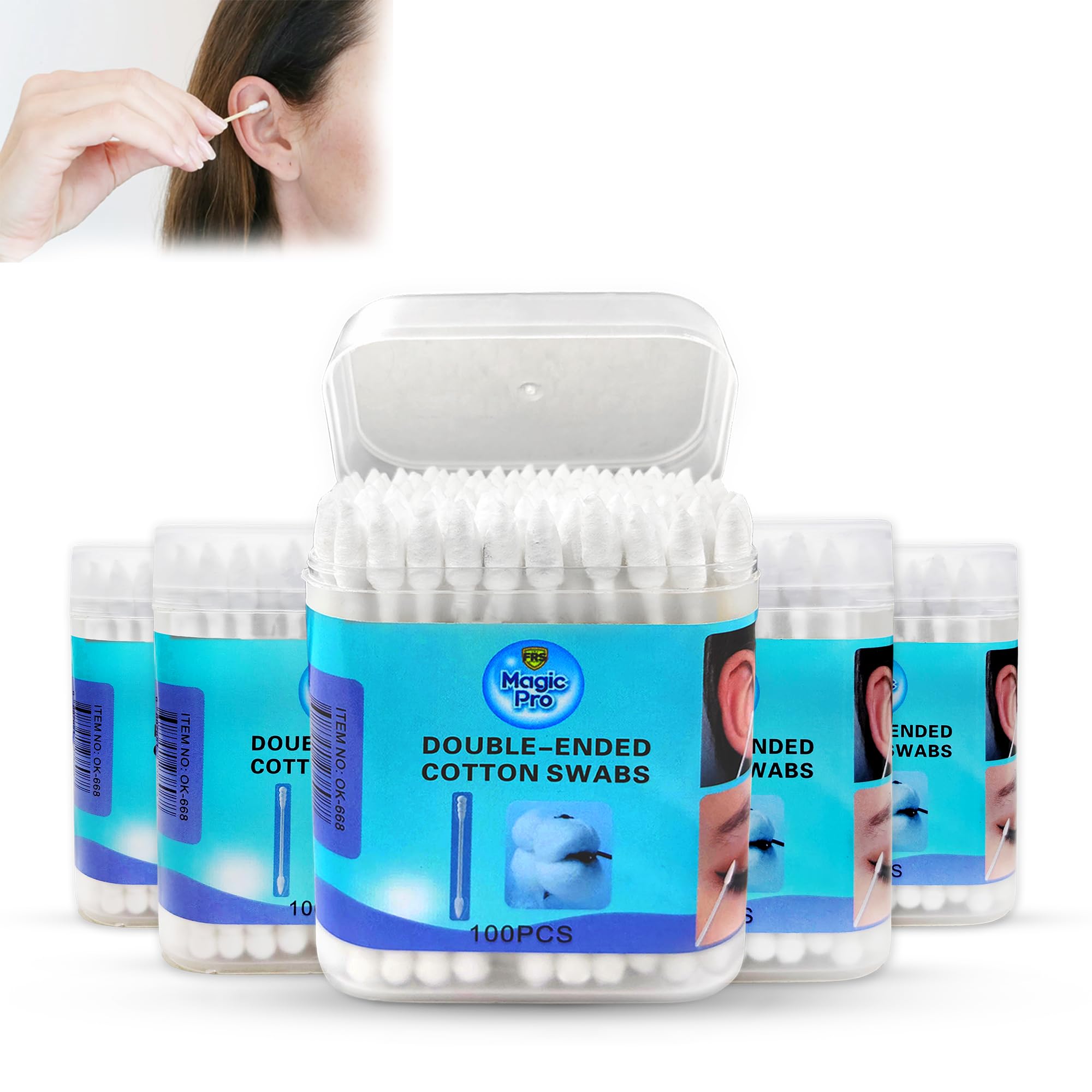 Glun Safety Cotton Ear Cleaning Buds, Pack Of 3 (600 Buds), Large Tips For Cleaning Earwax, Makeup Remover For Newborn Babies, 1