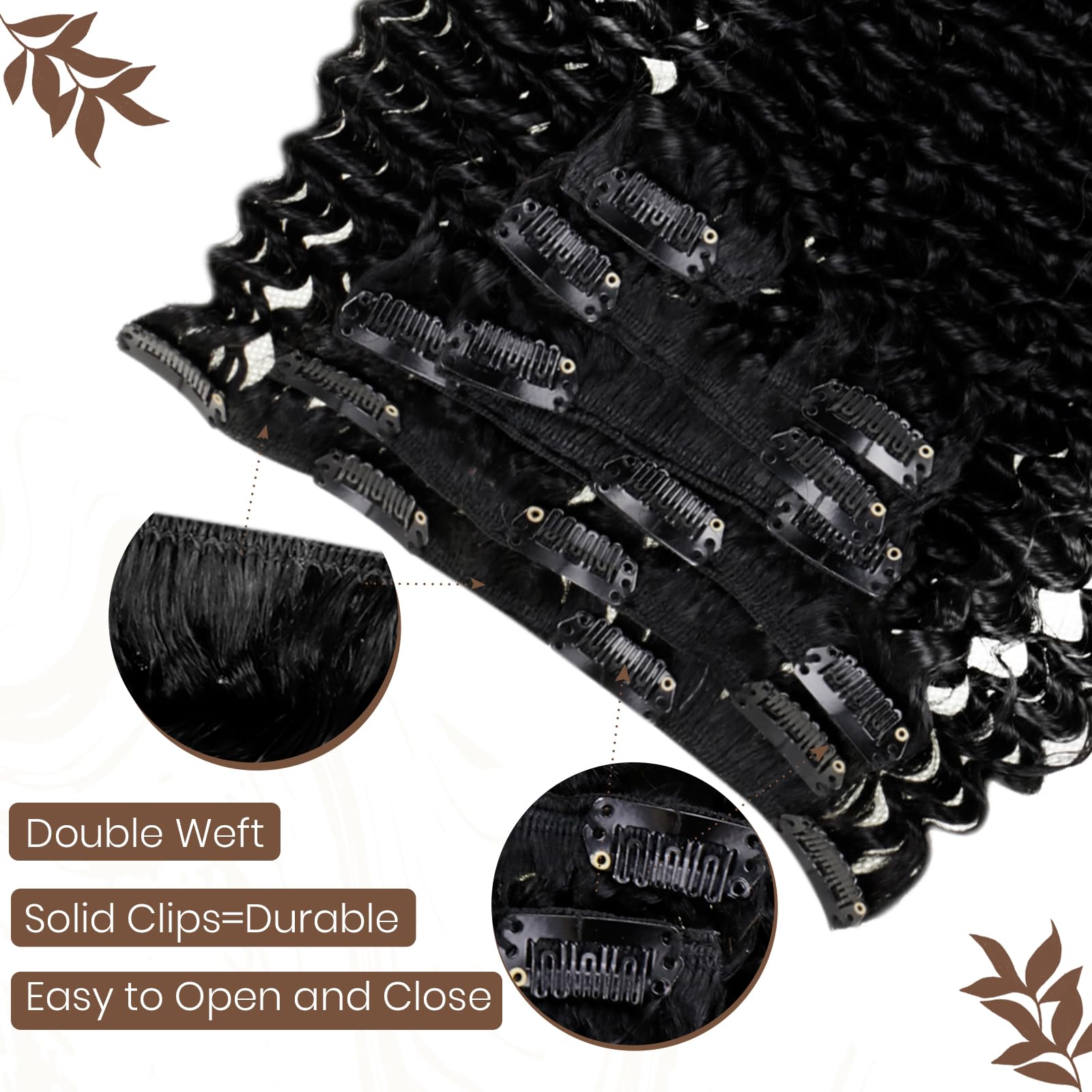 Hetto Curly Clip in Hair Extensions Human Hair Kinky Curly Hair Clip in Human Hair Extensions #1 Jet Black Jerry Curly Clip in E