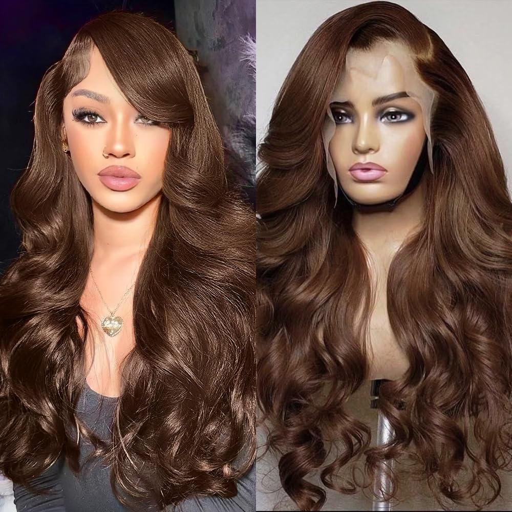 Avolo Chocolate Brown Lace Front Wig Human Hair 13x4 Body Wave Brown Lace Front Wigs Human Hair Pre Plucked 180 Density 4# Color