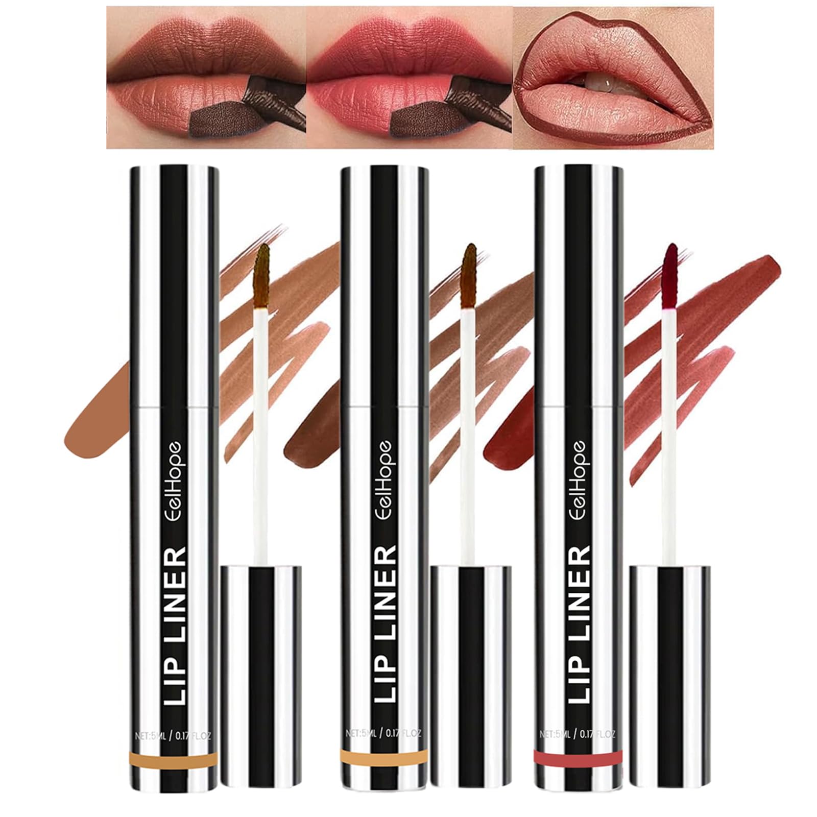 Pakivs 3Pcs Removable Lip Liner Set,Pencil-Peel Off Lip Liner Tattoo,Long Lasting Peel Off Lip Stain Matte Waterproof Lip Liner