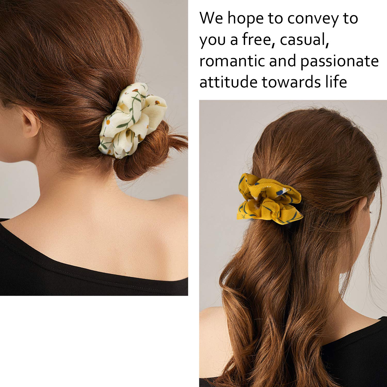 Velscrun 20 Pcs Floral Plaid Solid Color Scrunchies, Scrunchies For Girls Women With Chiffon, Hair Scrunchies For Women'S Hair E