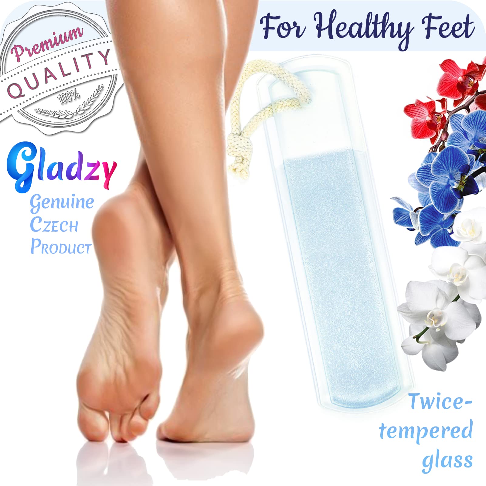 Genuine Czech Glass Foot File - Two-Sided Different Grit Surface, Gentle Callus Remover, Pedicure & Spa Rough Skin Scrubber, Pro