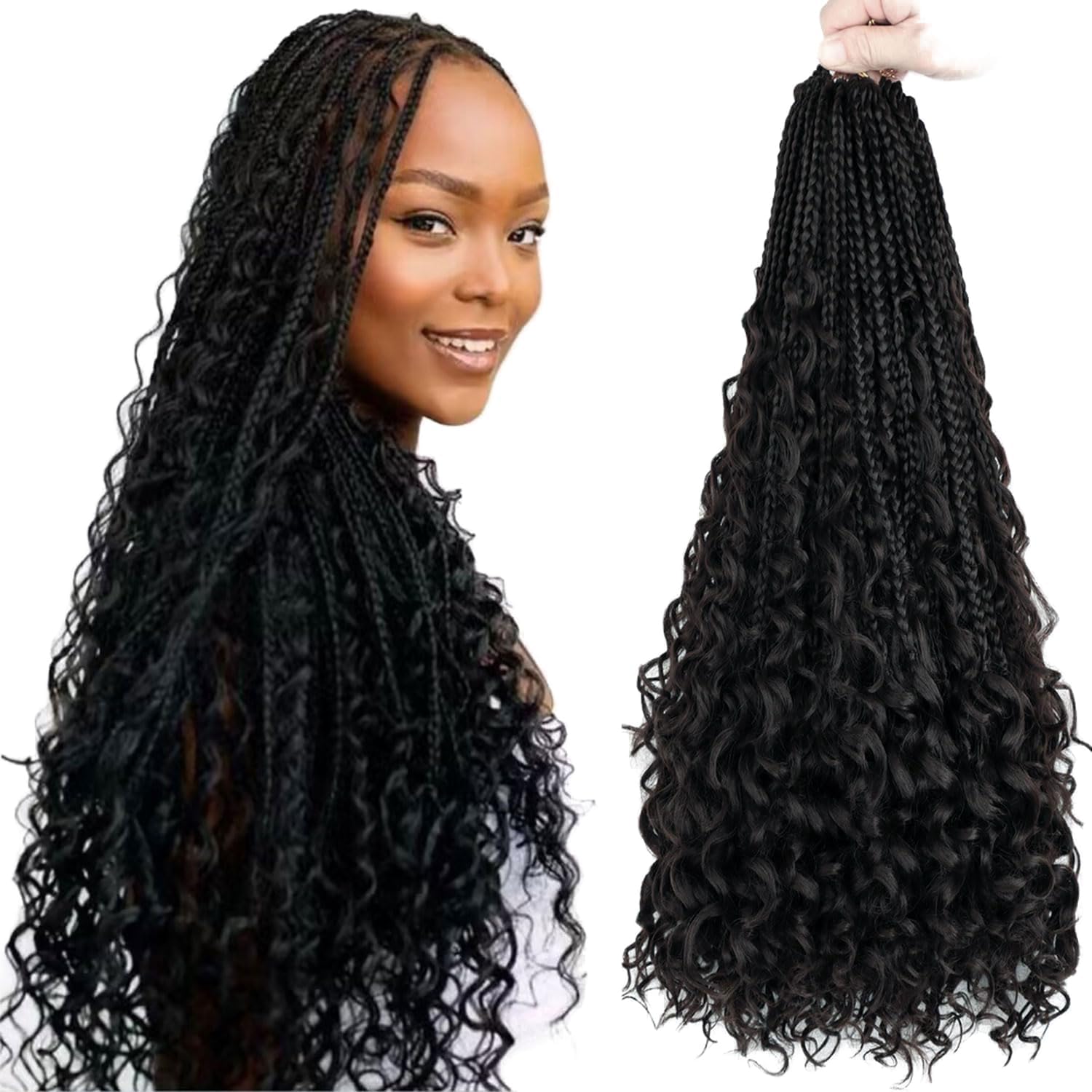 LMZIM 18 Inch 8 Packs Boho Box Braids Crochet Hair Bohemian Crochet Box Braids with Curly Ends Hippie Braids Braiding Hair Godde