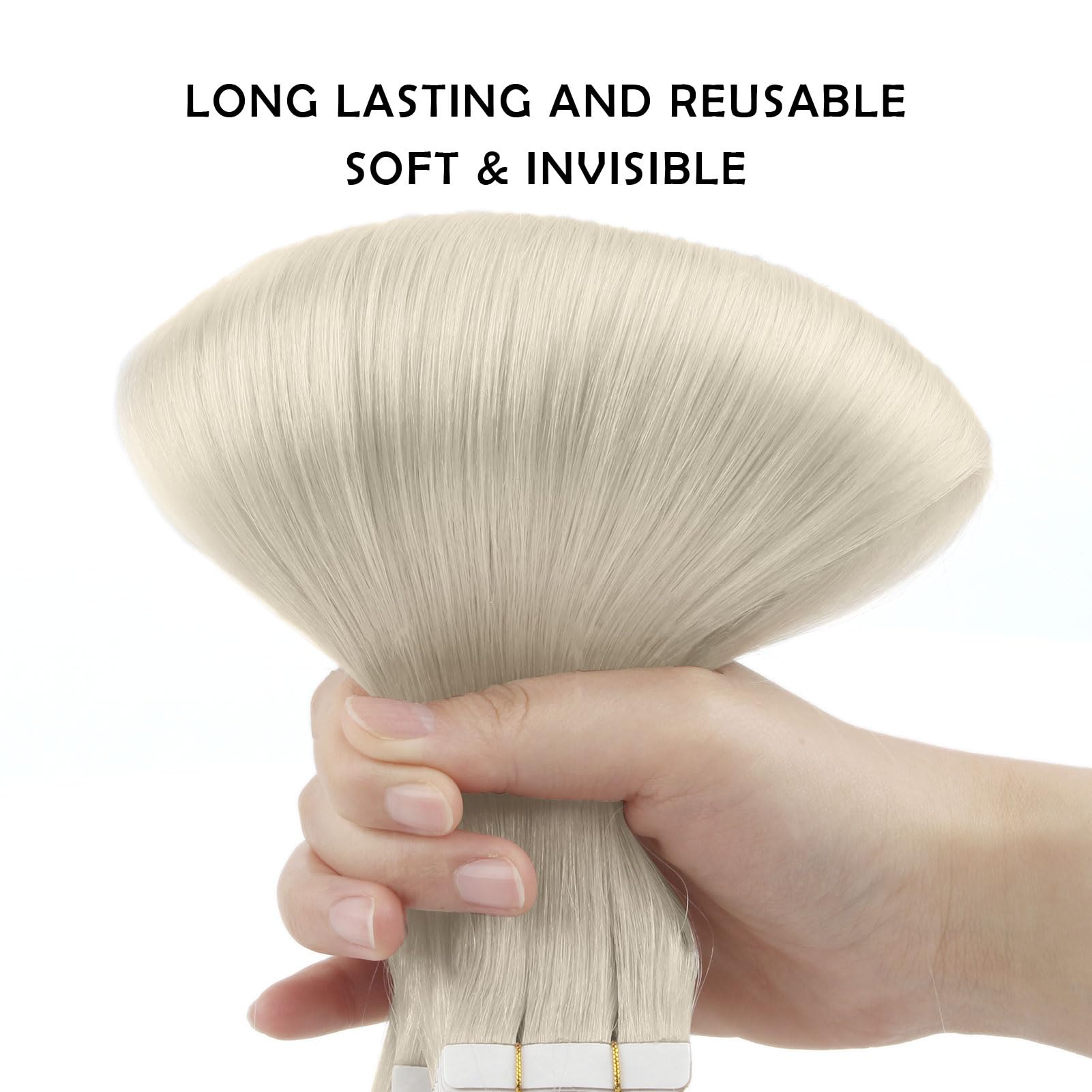 Sassina 16 Inch Remy Human Hair Tape In Extensions Invisible Seamless Skin Weft Tape In Extensions White Blonde Tape In Straight