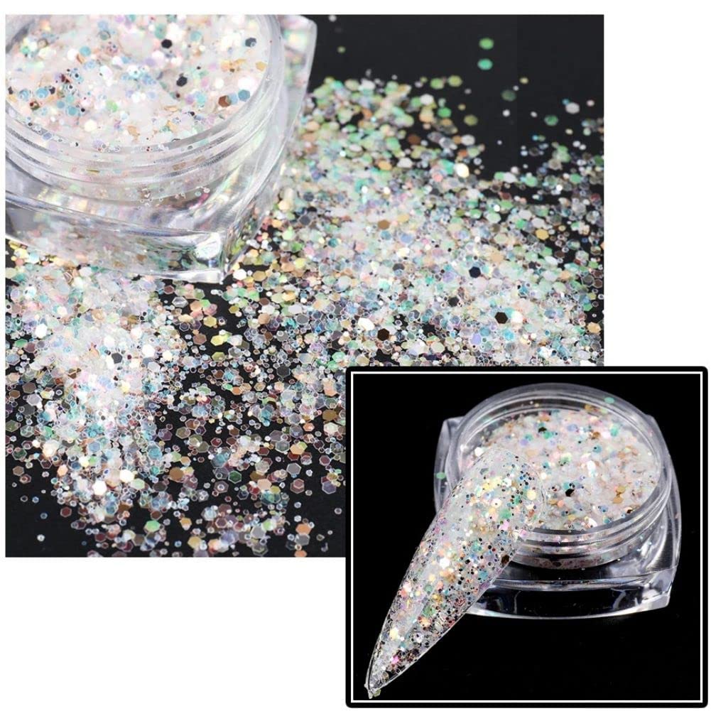 Holographic Nail Art Sequins Glitter Kits 6 Boxes 3D Nails Glitter Metallic Shining Flakes Acrylic Powder Dust Sequins for Nails