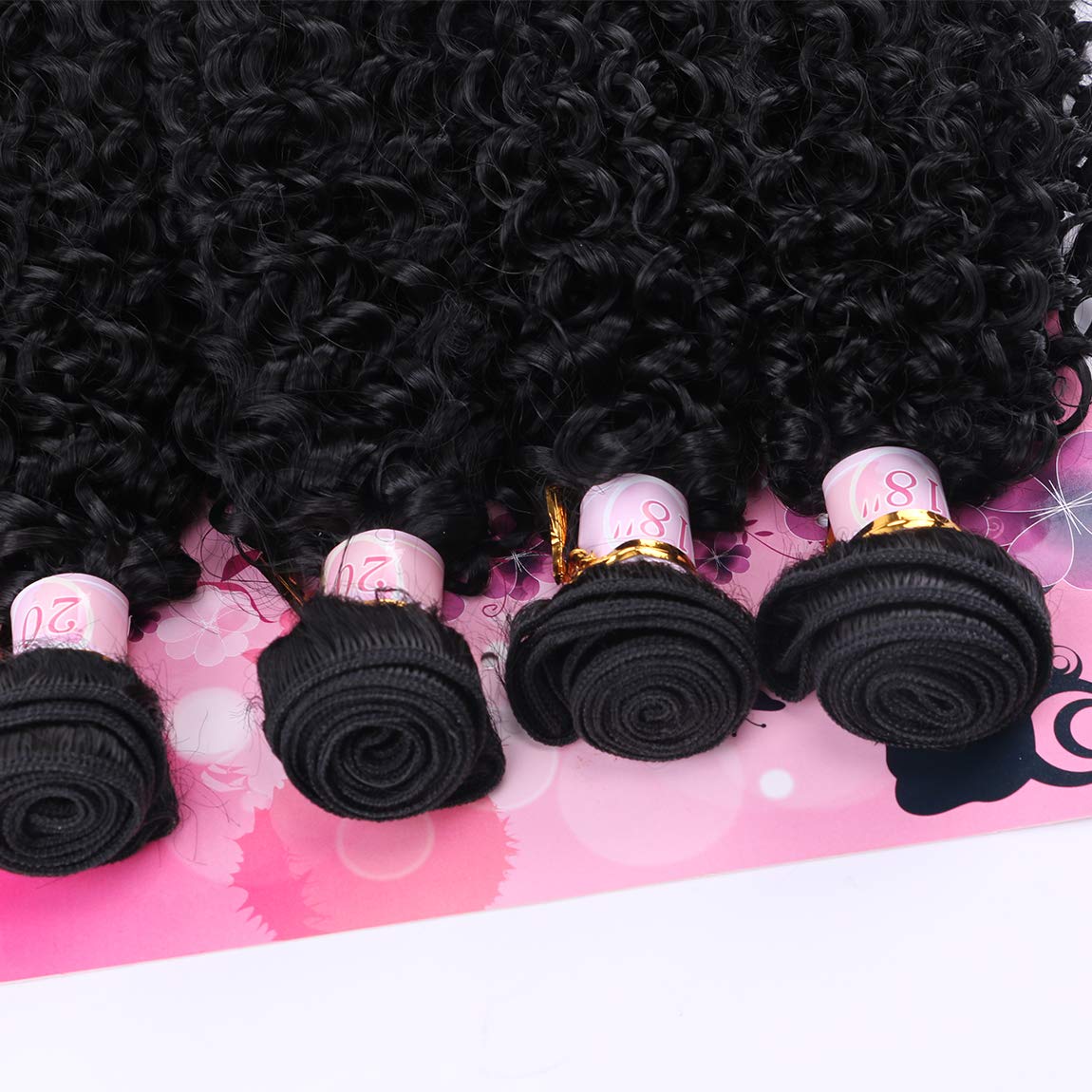 FRELYN Kinky Curly Synthetic Hair Weave Bundles 18-20 Inches 4 Pack Black Color