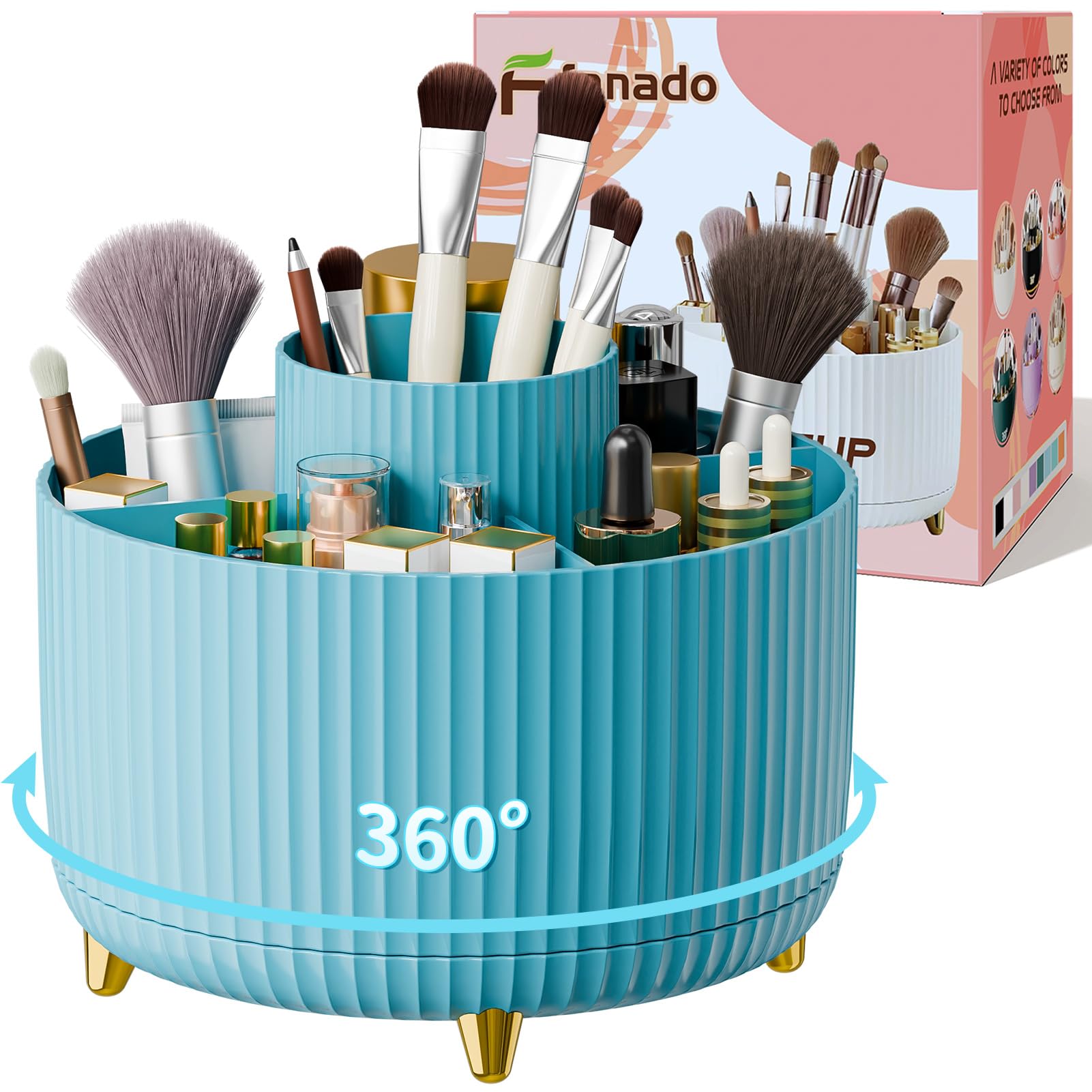 Fanado 360 Rotate Makeup Brush Holder Organizer, Makeup Organizers Countertop, Makeup Organization And Skincare Storage With Gif