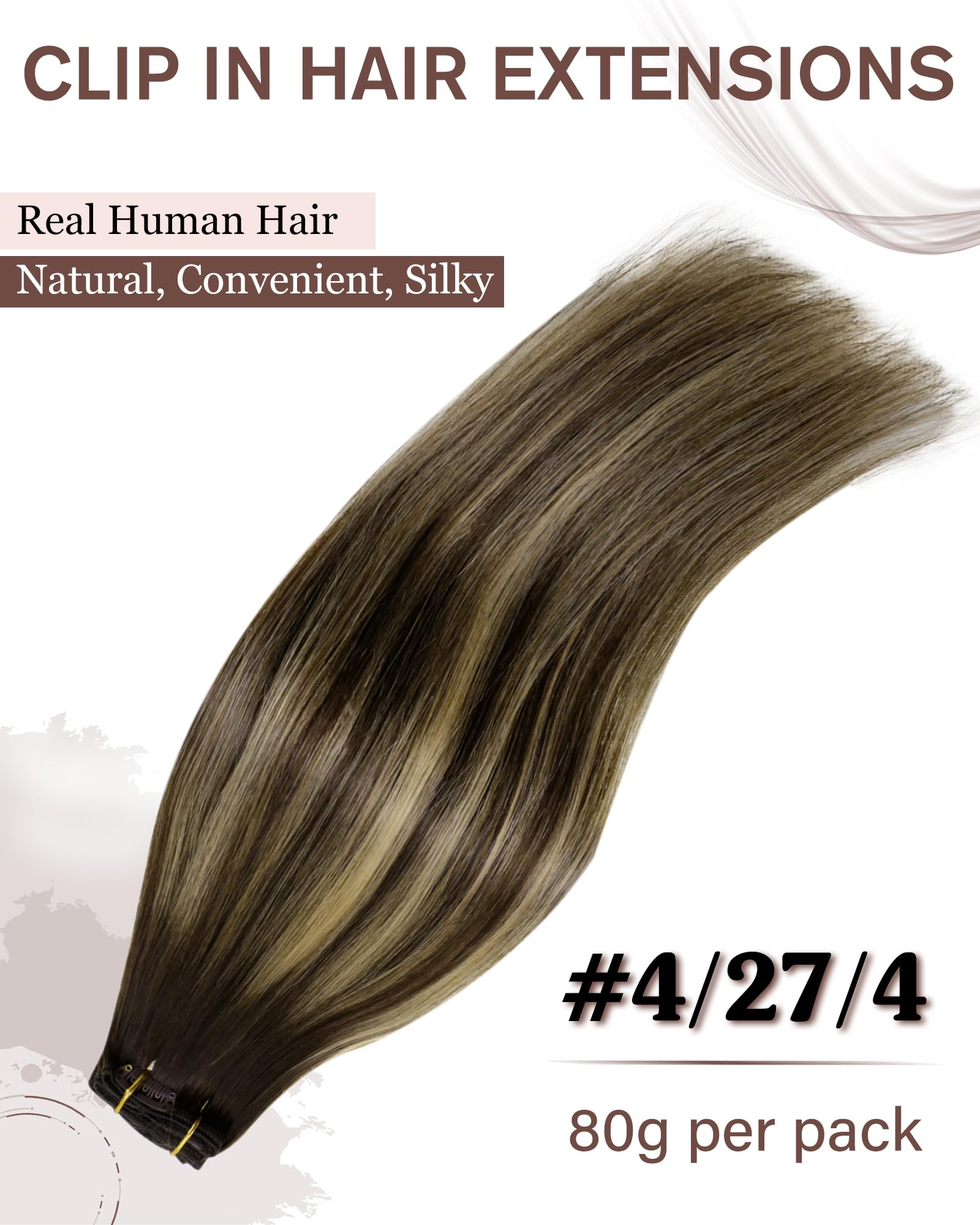 Hetto Balayage Brown Clip in Extensions Human Hair #4 Dark Brown to #27 Honey Blonde and #4 Chocolate Brown Clip in Human Hair 1