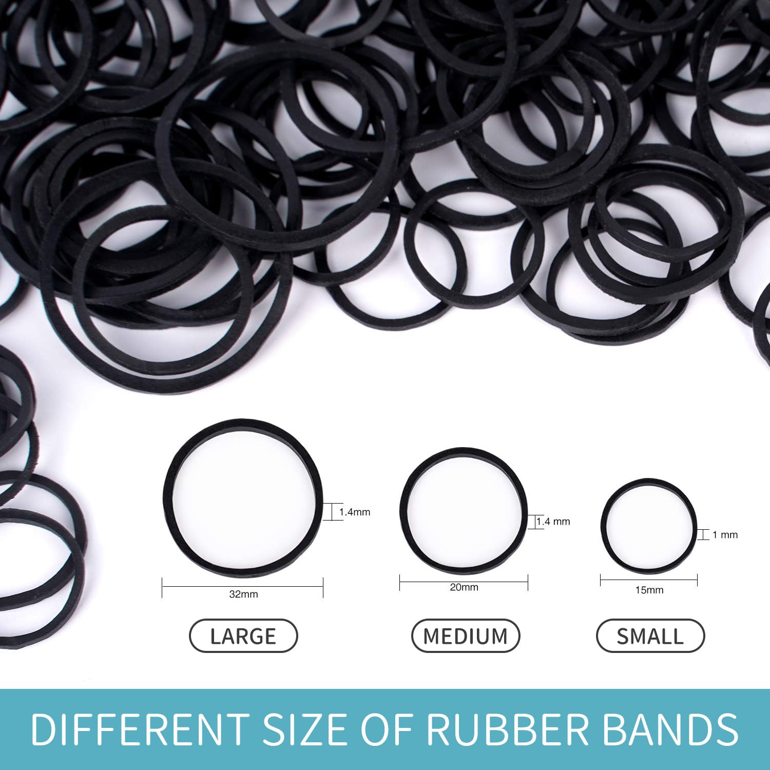 3/4 Inches Black Hair Rubber Bands for Hair Ties Small Elastics Bands Large Hair Braiding Ponytail Holders for Baby Toddler Girl